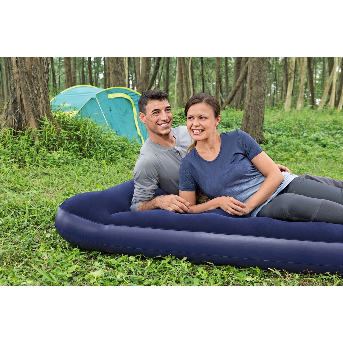 BESTWAY Matelas gonflable avec pompe à pied intégrée 2 places 191 m x 137 x 22 cm - Bleu