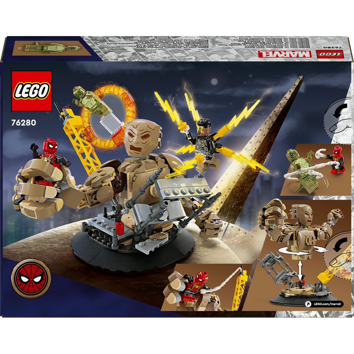LEGO Marvel 76280 Spider-Man contre l'Homme-Sable : la Bataille Finale, Jouet avec Minifigurines de Super-Héros
