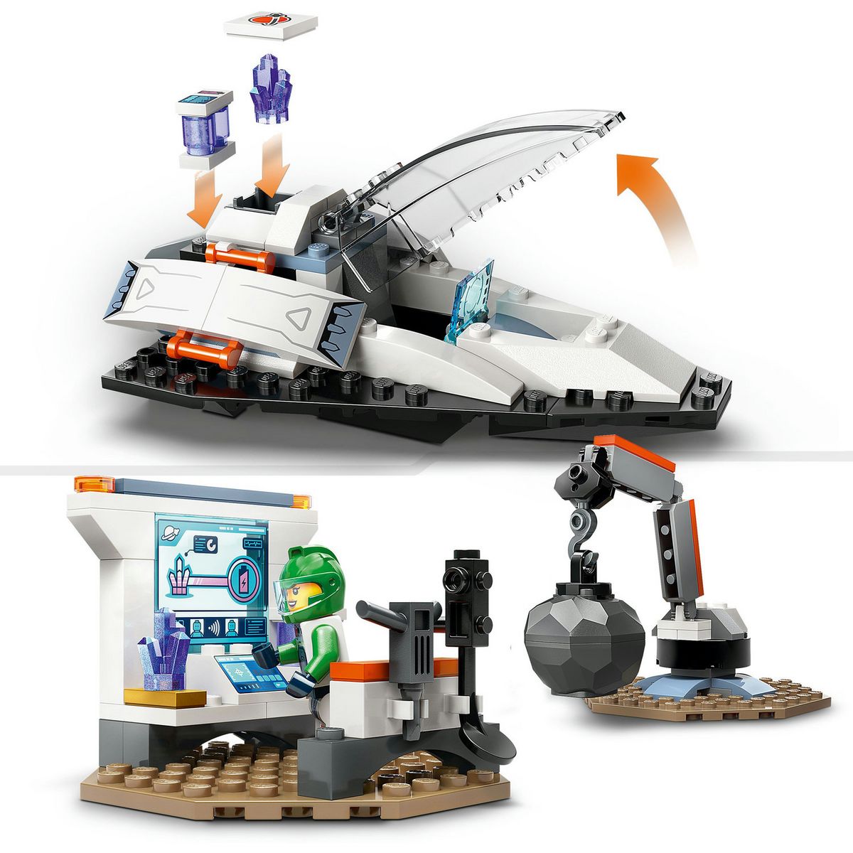 LEGO City 60429 Le Vaisseau et la Découverte de l'Astéroïde, Jouet avec 2 Minifigurines d'Astronautes et Figurine Alien