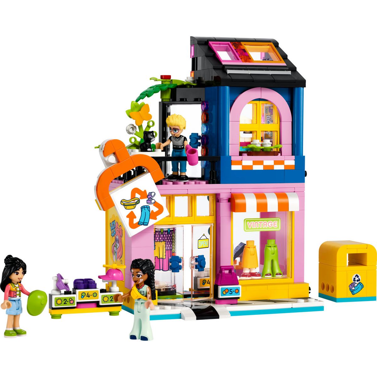 LEGO Friends 42614 La Boutique de Vêtements Vintage, Modèle avec les Mini-Poupées Olly, Liann et Jordin et une Figurine de Chat