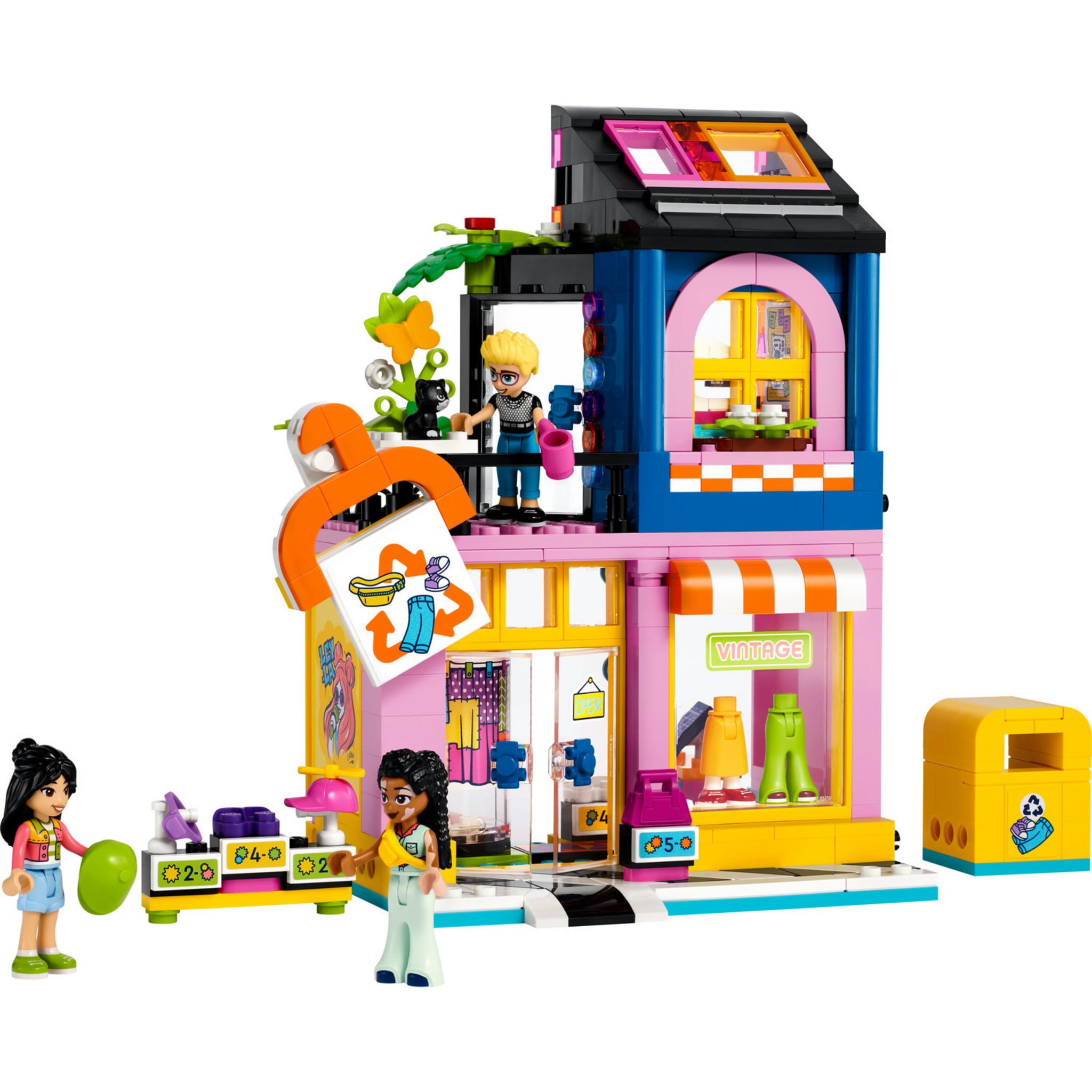 Voir la diapositive 2 : LEGO Friends 42614 La Boutique de Vêtements Vintage, Modèle avec les Mini-Poupées Olly, Liann et Jordin et une Figurine de Chat