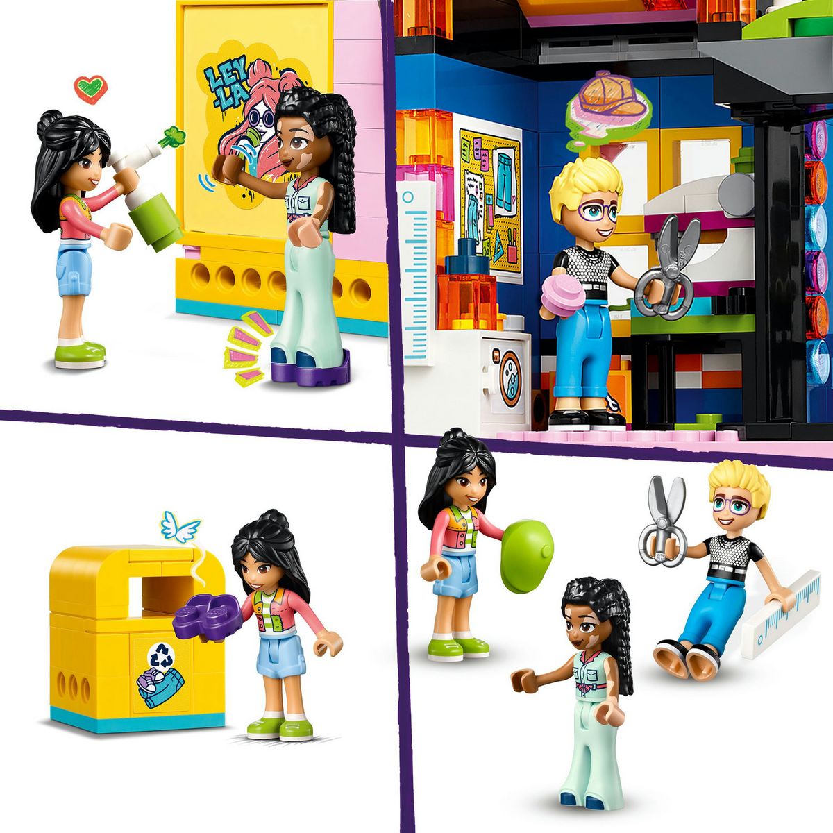 LEGO Friends 42614 La Boutique de Vêtements Vintage, Modèle avec les Mini-Poupées Olly, Liann et Jordin et une Figurine de Chat