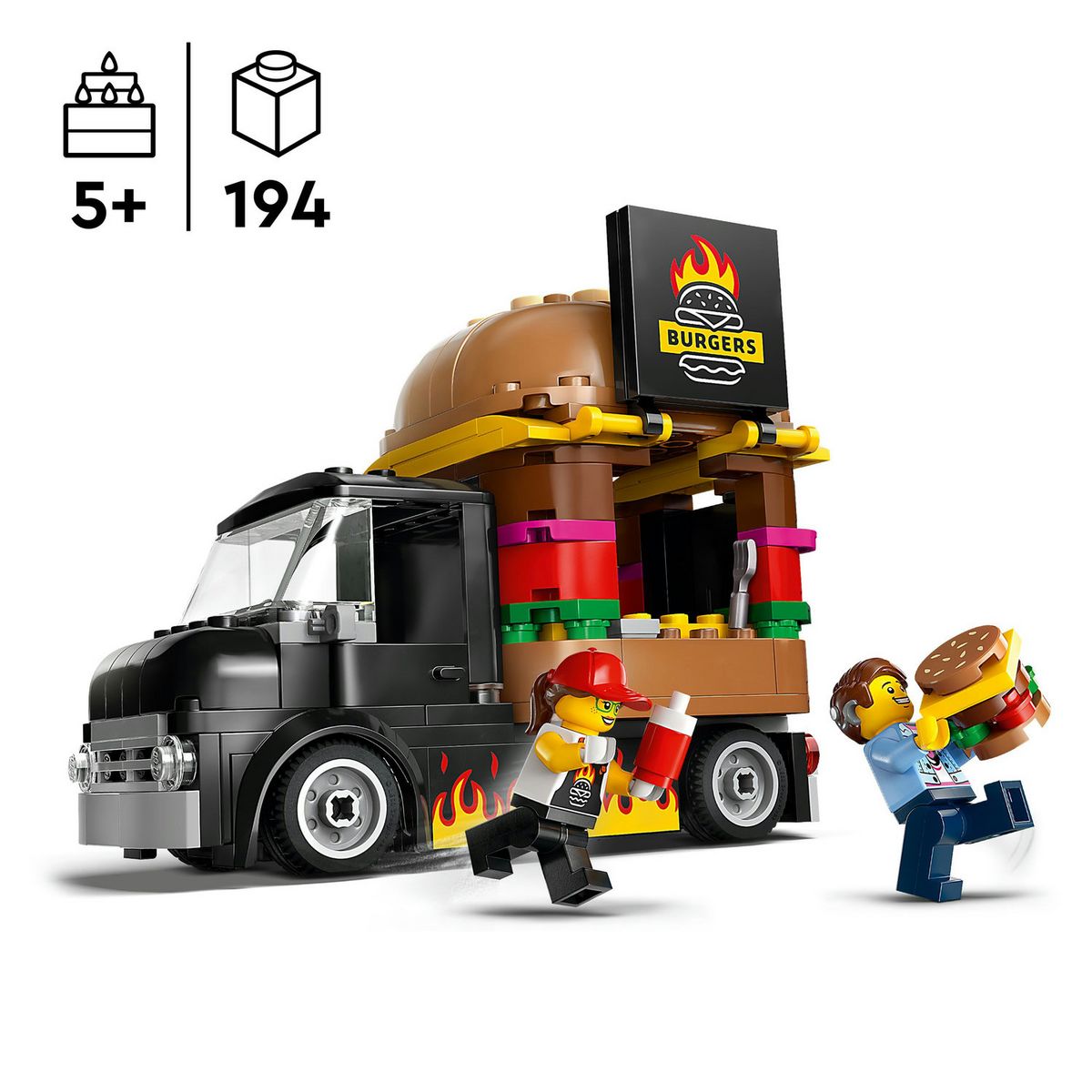 LEGO City 60404 Le Food-truck de Burgers, Jouet de Camionnette, Jeu Imaginatif avec Camionnette et Minifigurines
