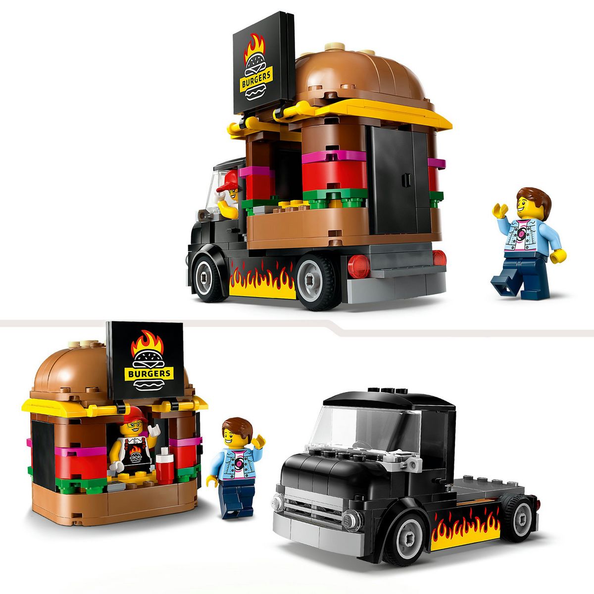 LEGO City 60404 Le Food-truck de Burgers, Jouet de Camionnette, Jeu Imaginatif avec Camionnette et Minifigurines