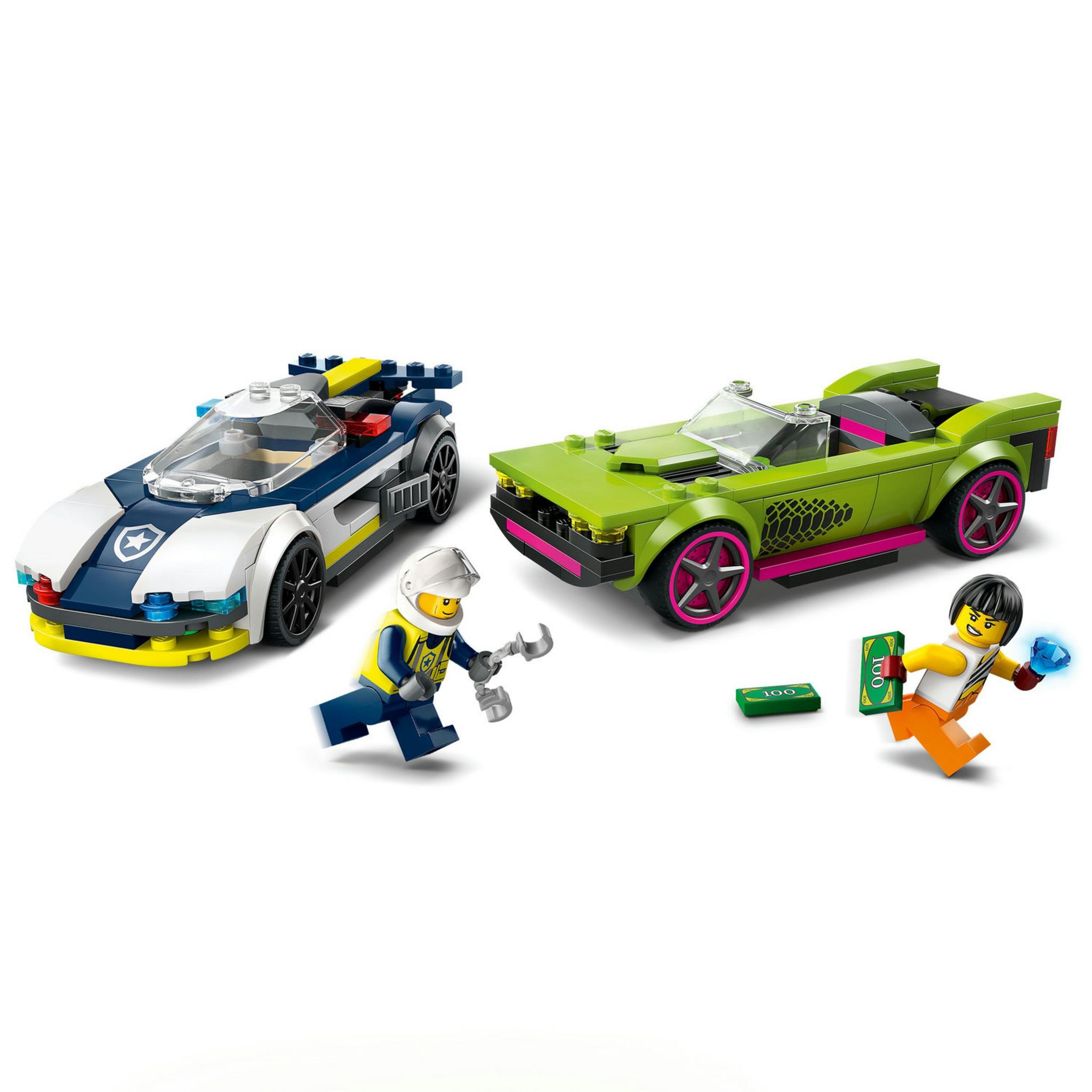 Voir la diapositive 3 : LEGO City 60415 La Course-Poursuite entre la Voiture de Police et la Super Voiture, Jouet avec Minifigurines, Cadeau Enfants