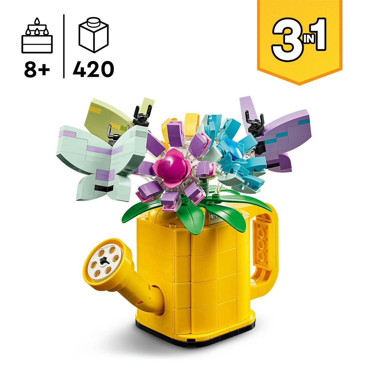 LEGO Creator 3en1 31149 Les Fleurs dans l'Arrosoir, Jouet pour Enfants, avec Arrosoir, Bouquet de Fleurs et 2 Oiseaux