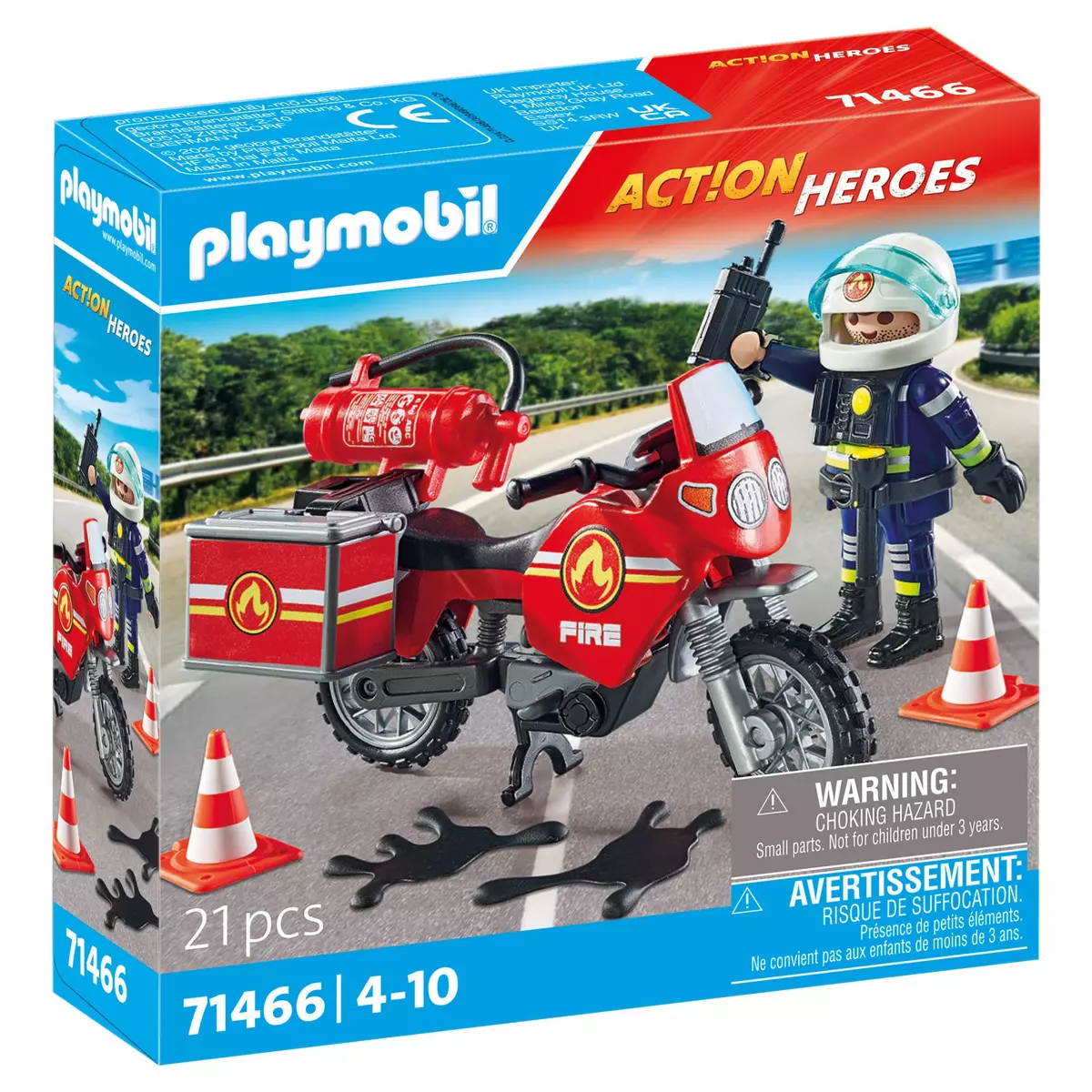 PLAYMOBIL 71466 Action Heroes - Pompier et Moto