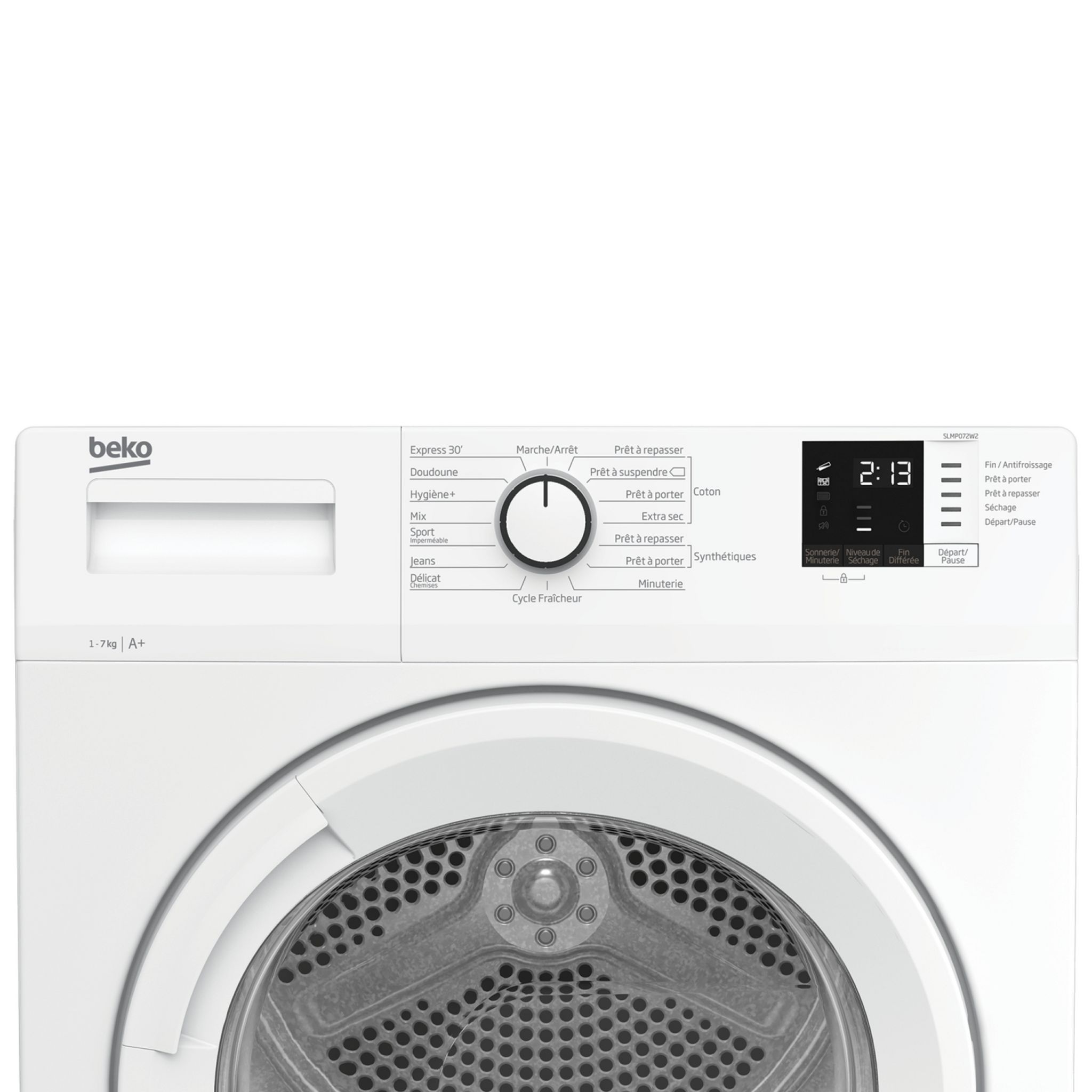 Voir la diapositive 6 : BEKO Sèche linge hublot SLMP072W2, 7 kg, Pompe à chaleur, A+