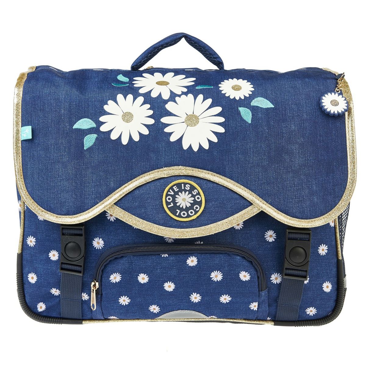 AUCHAN cartable 41 cm bleu fleur