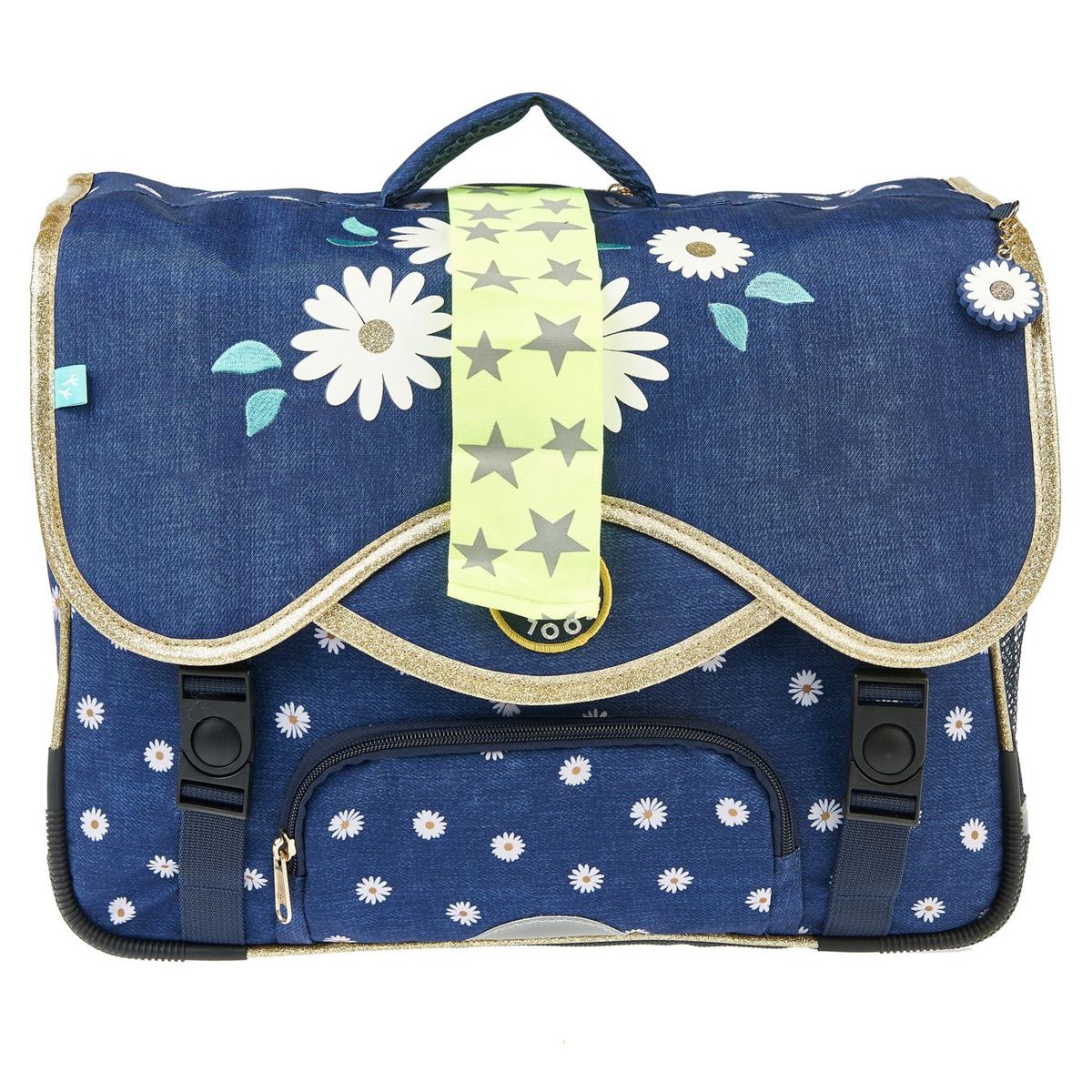 AUCHAN cartable 41 cm bleu fleur