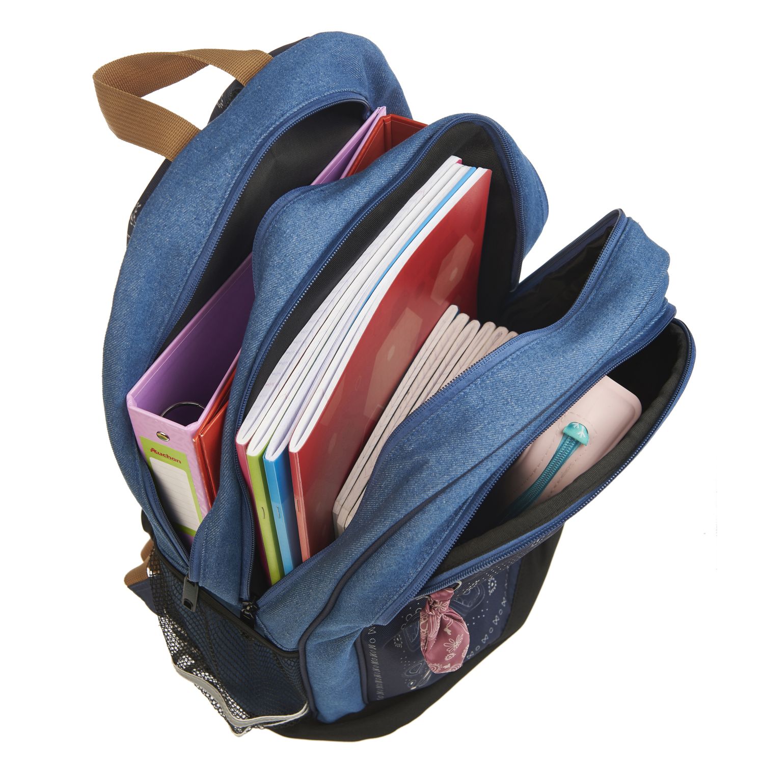 Voir la diapositive 7 : AUCHAN Sac à dos 2 compartiments bleu bandana