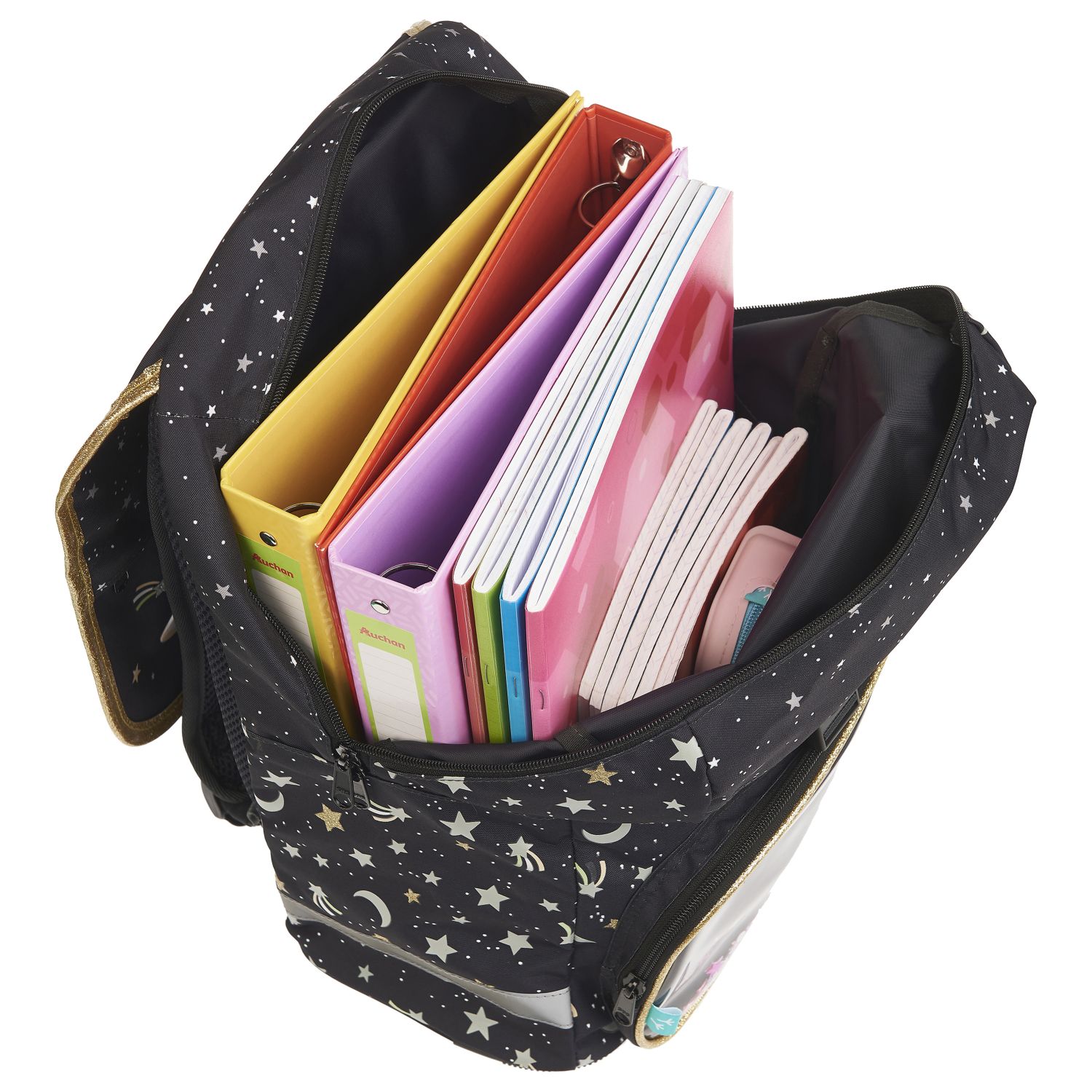 Voir la diapositive 7 : AUCHAN Sac à dos 2 compartiments noir étoile