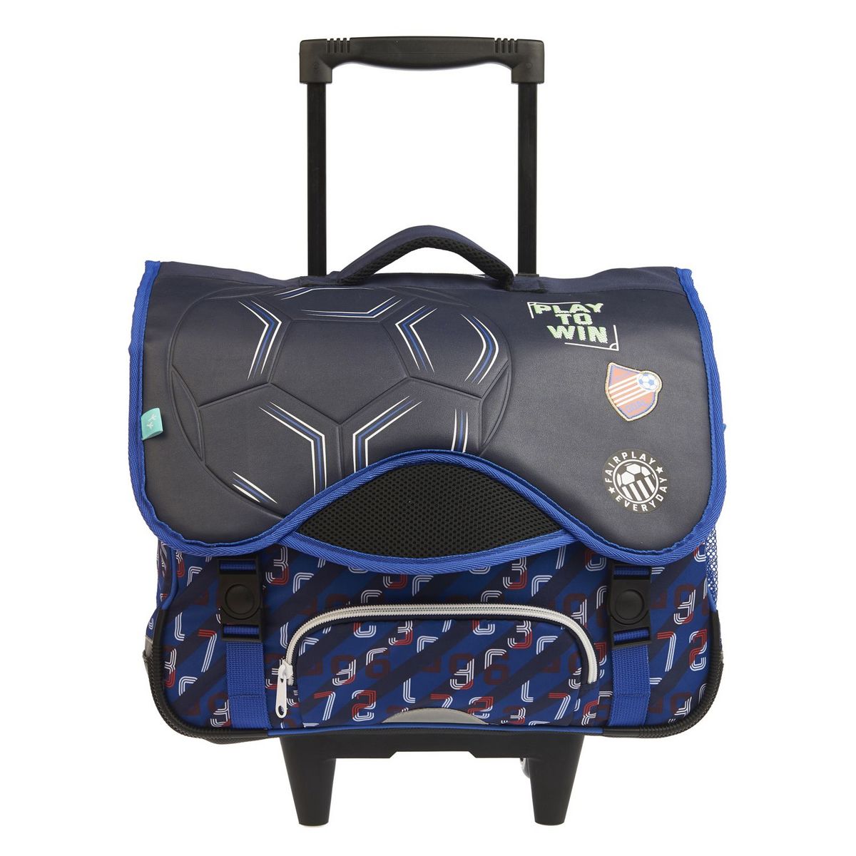 AUCHAN Cartable à roulettes bleu foot