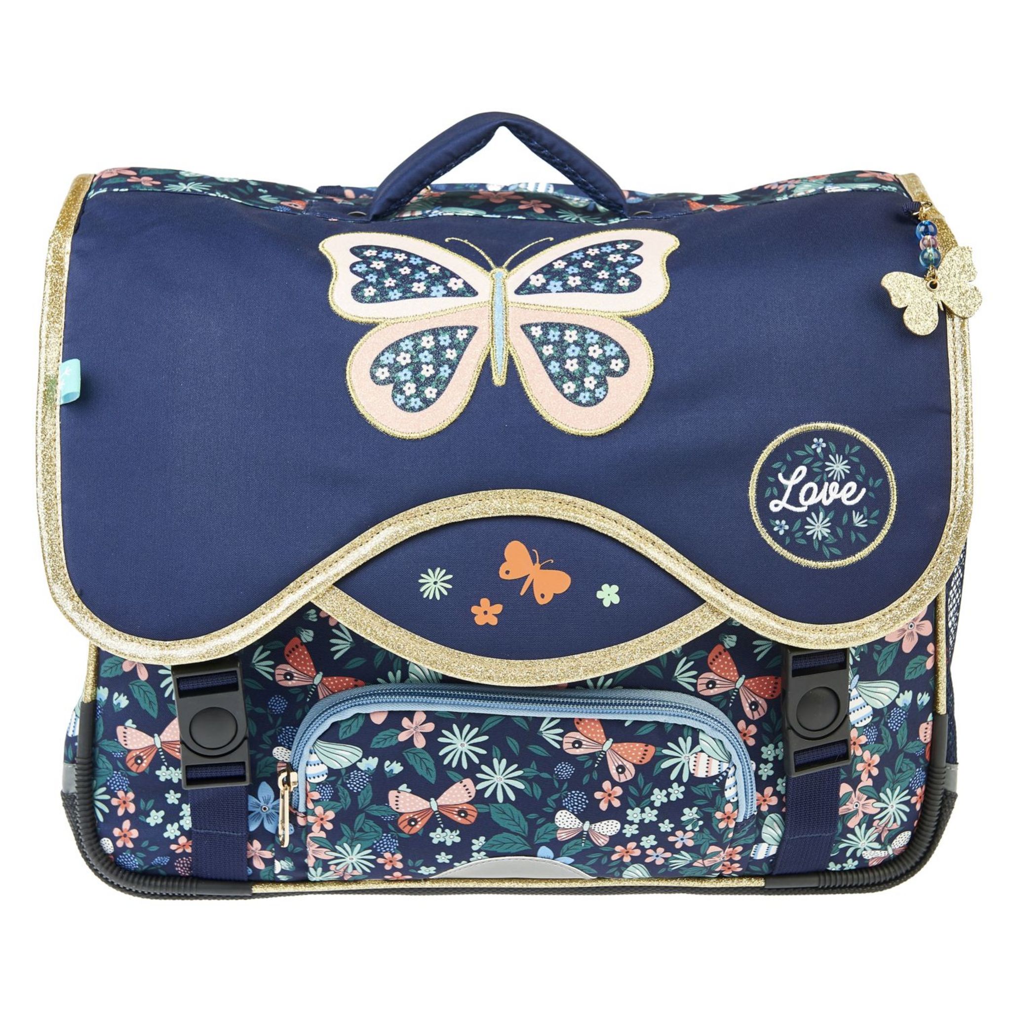 Voir la diapositive 2 : AUCHAN cartable 41 cm Bleu papillon