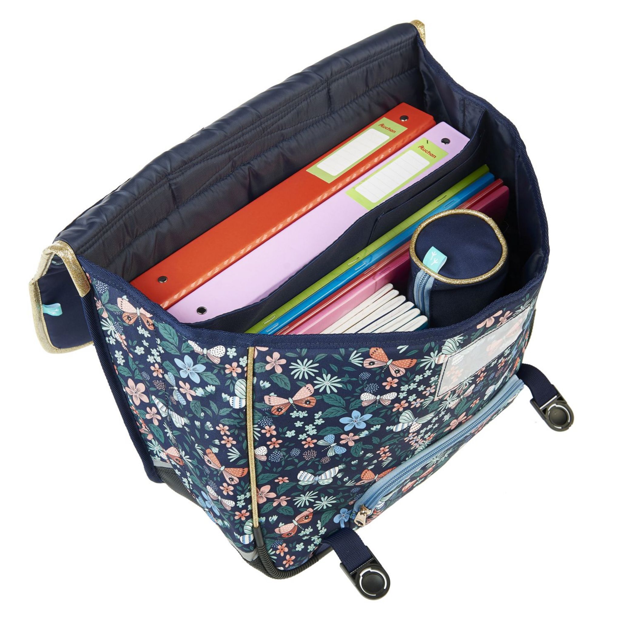 Voir la diapositive 9 : AUCHAN cartable 41 cm Bleu papillon