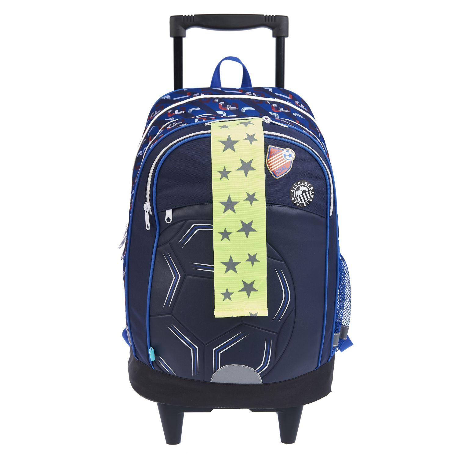 Voir la diapositive 3 : AUCHAN Sac à dos à roulettes bleu foot