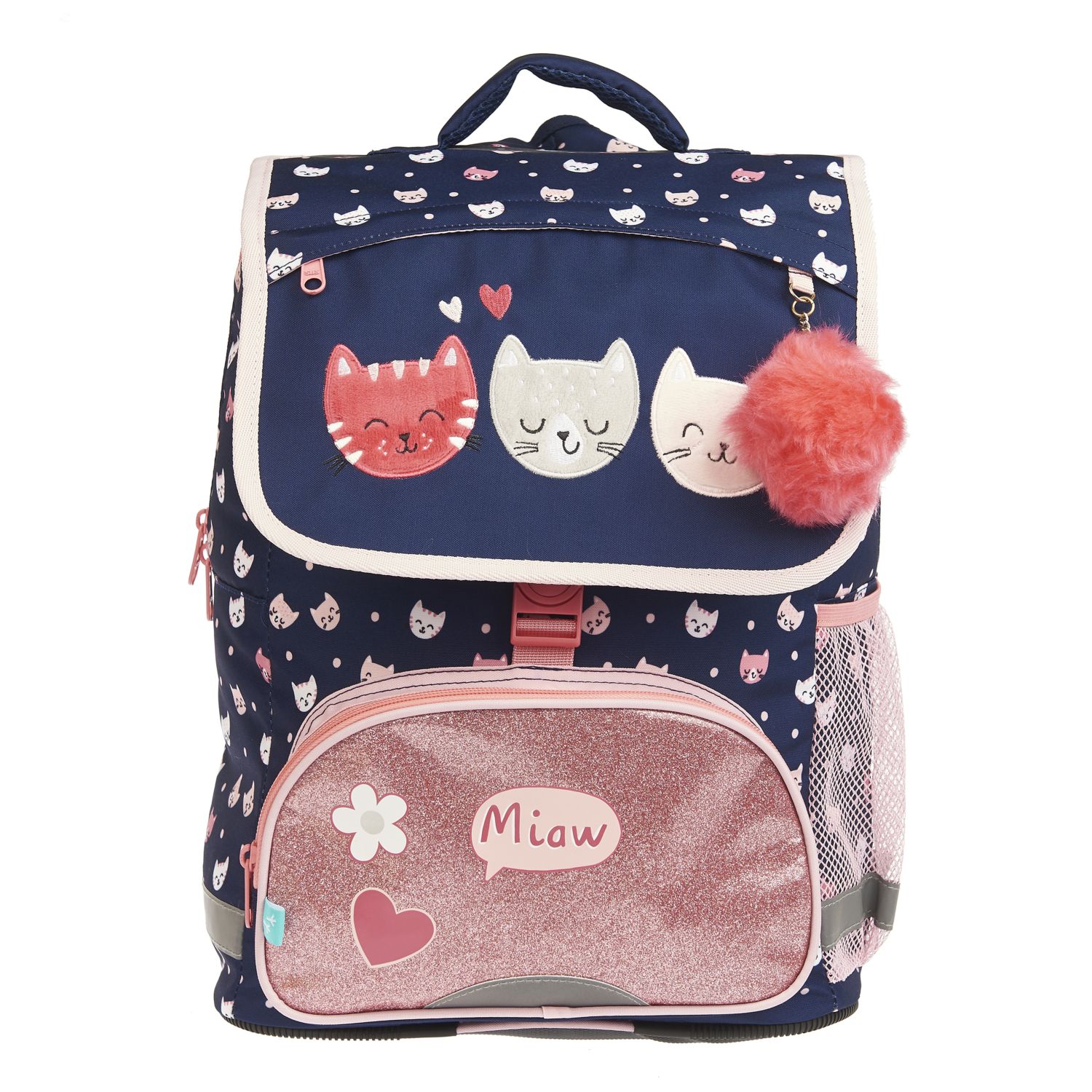 Voir la diapositive 2 : AUCHAN Sac à dos 2 compartiments bleu chat