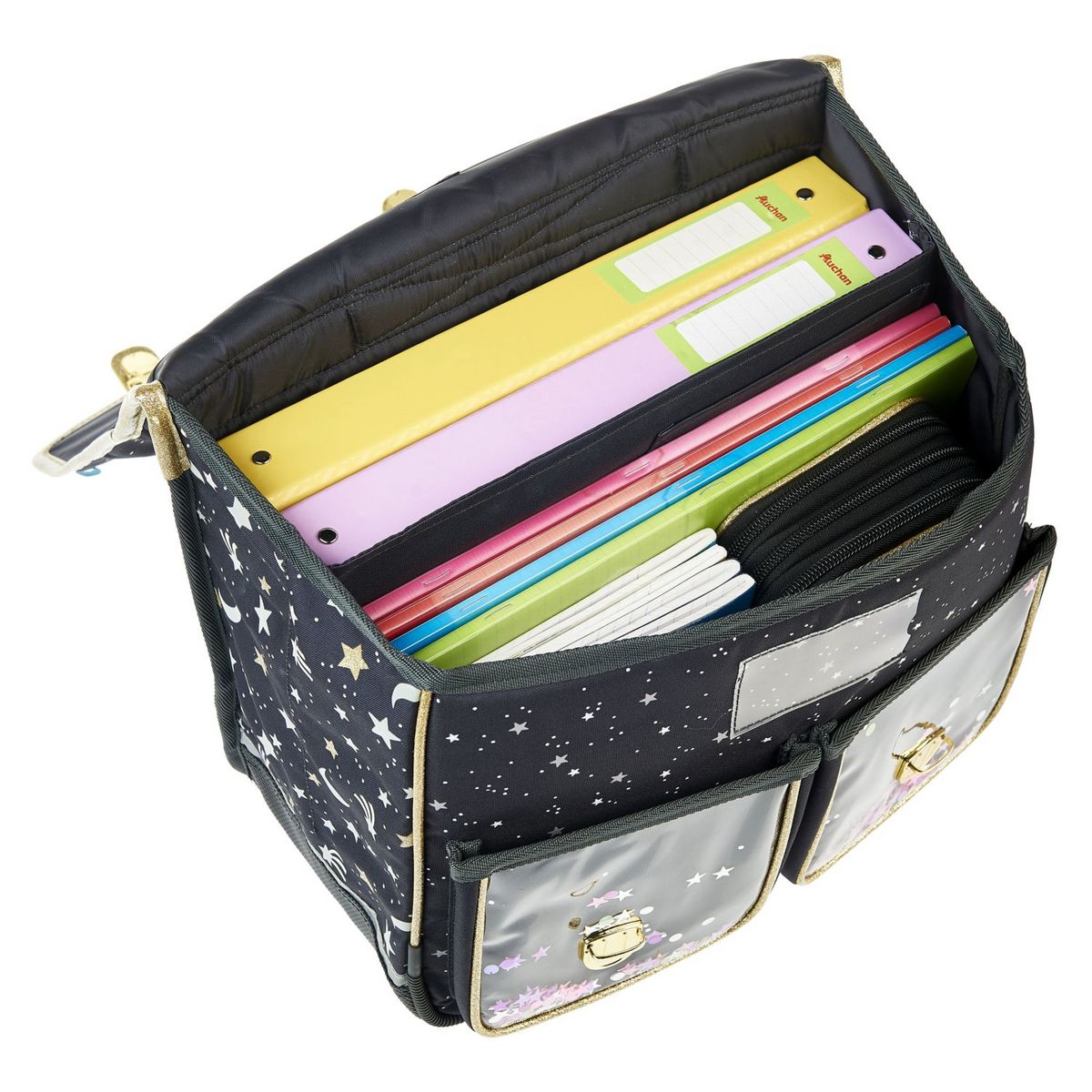 AUCHAN cartable CP/CE1/CE2 36 cm Noir coeur