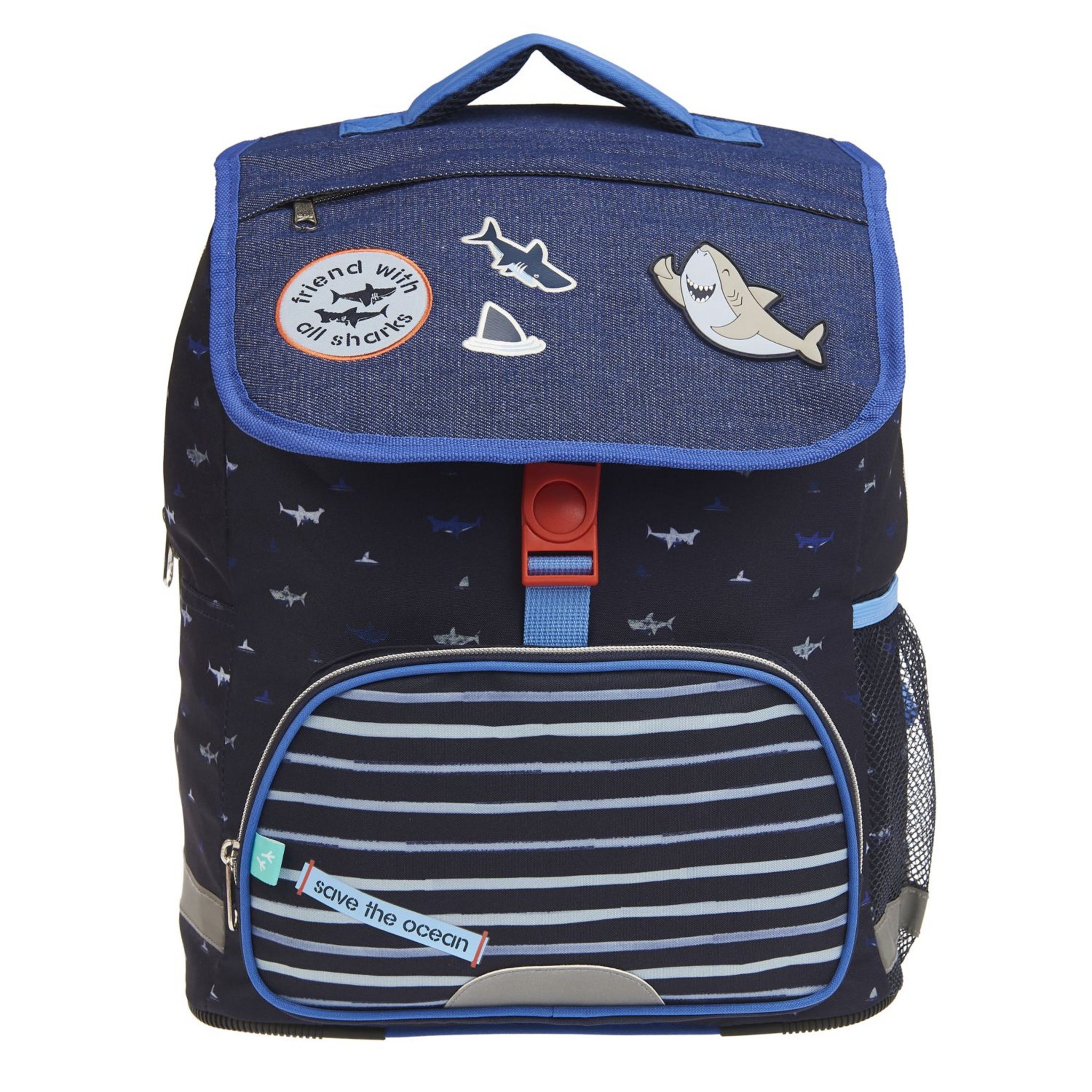 Voir la diapositive 2 : AUCHAN Sac à dos 2 compartiments bleu requin