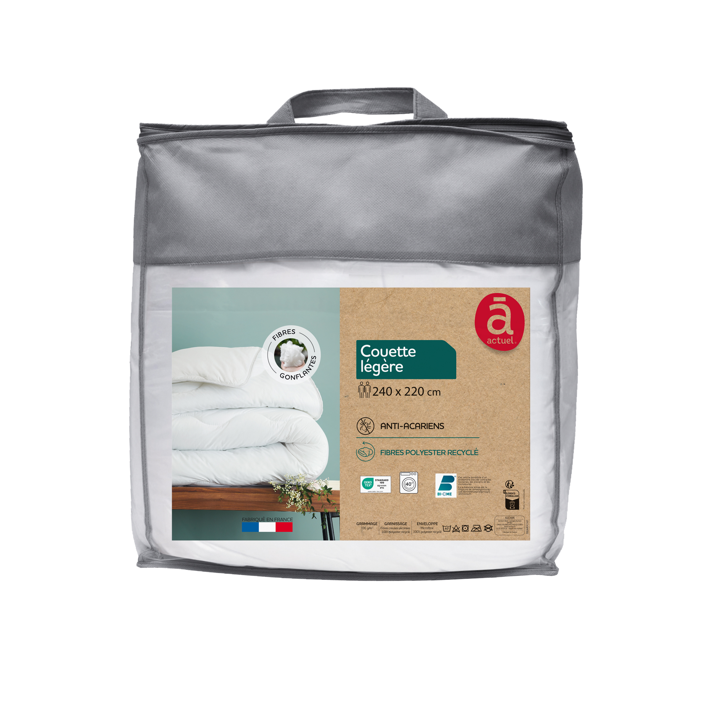 ACTUEL Couette tempérée en microfibre 100% polyester recyclé anti acariens 300g/m²