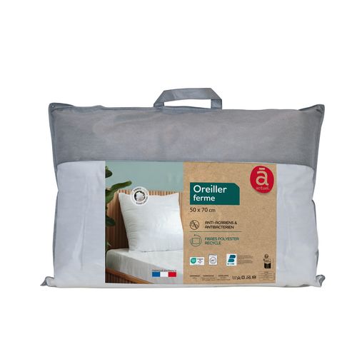 Oreiller confort ferme anti acariens et antibactérien fibres polyester recyclé blanc 50 x 70 cm