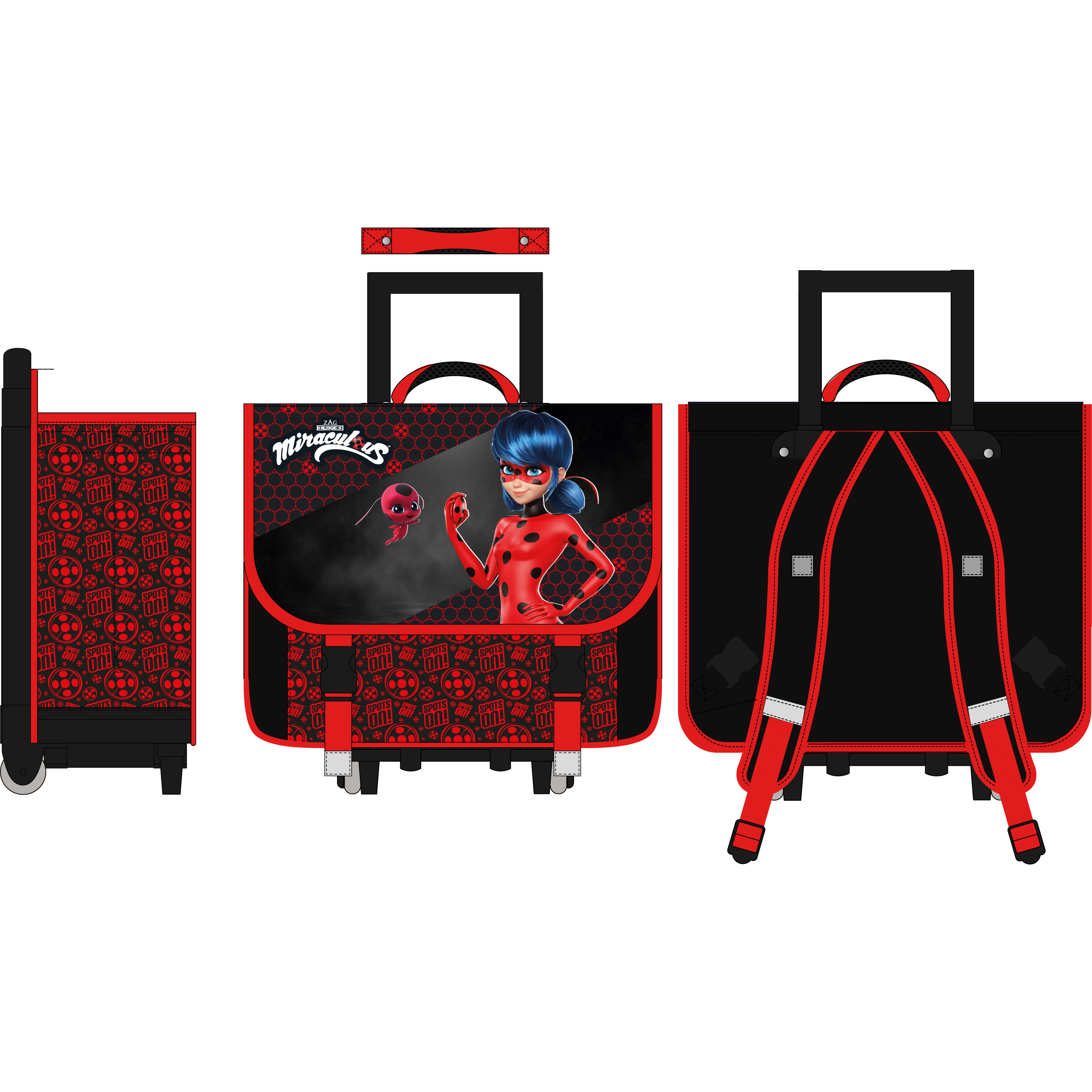MIRACULOUS Cartable à roulettes noir et rouge Miraculous