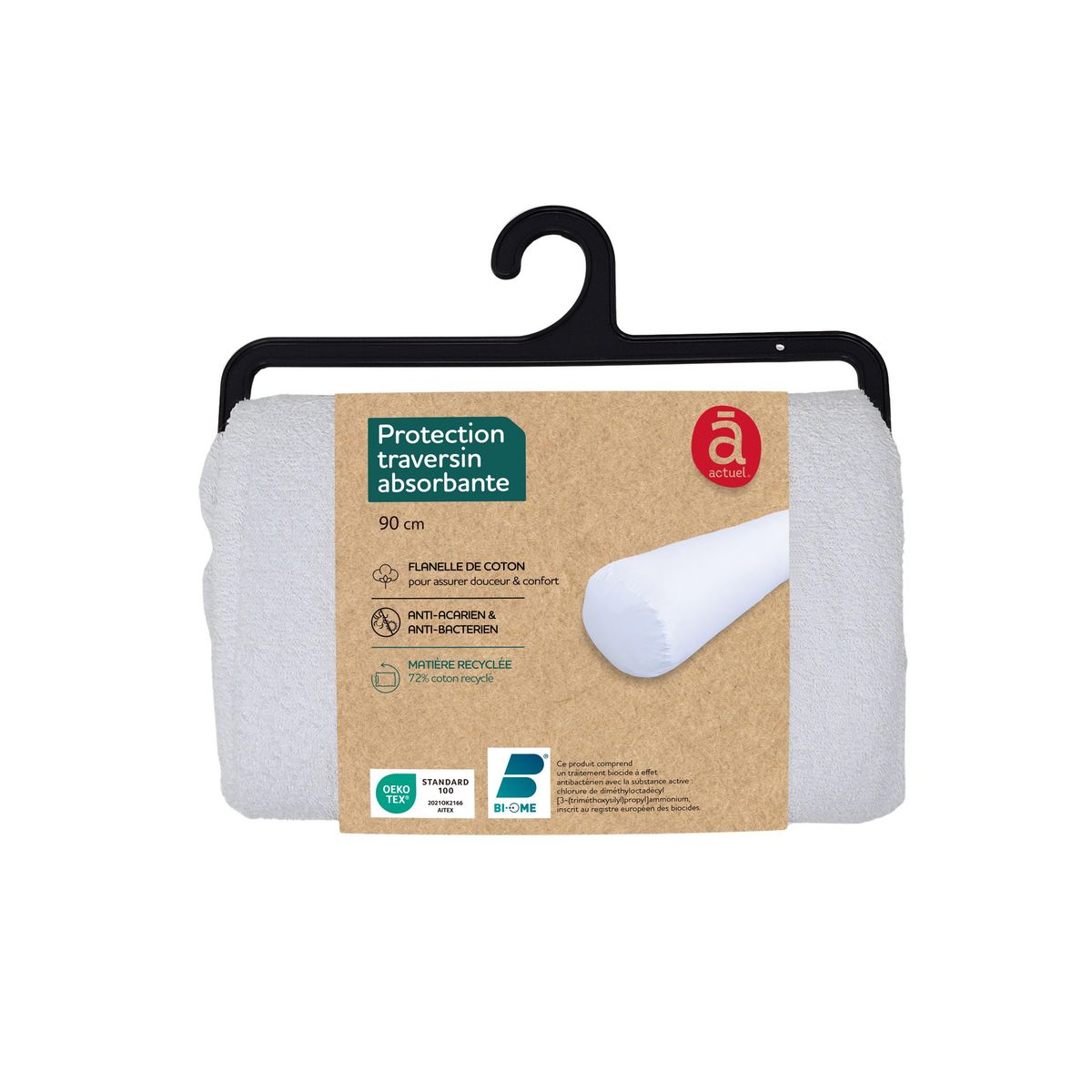 ACTUEL Protège traversin absorbant en flanelle de coton anti acariens