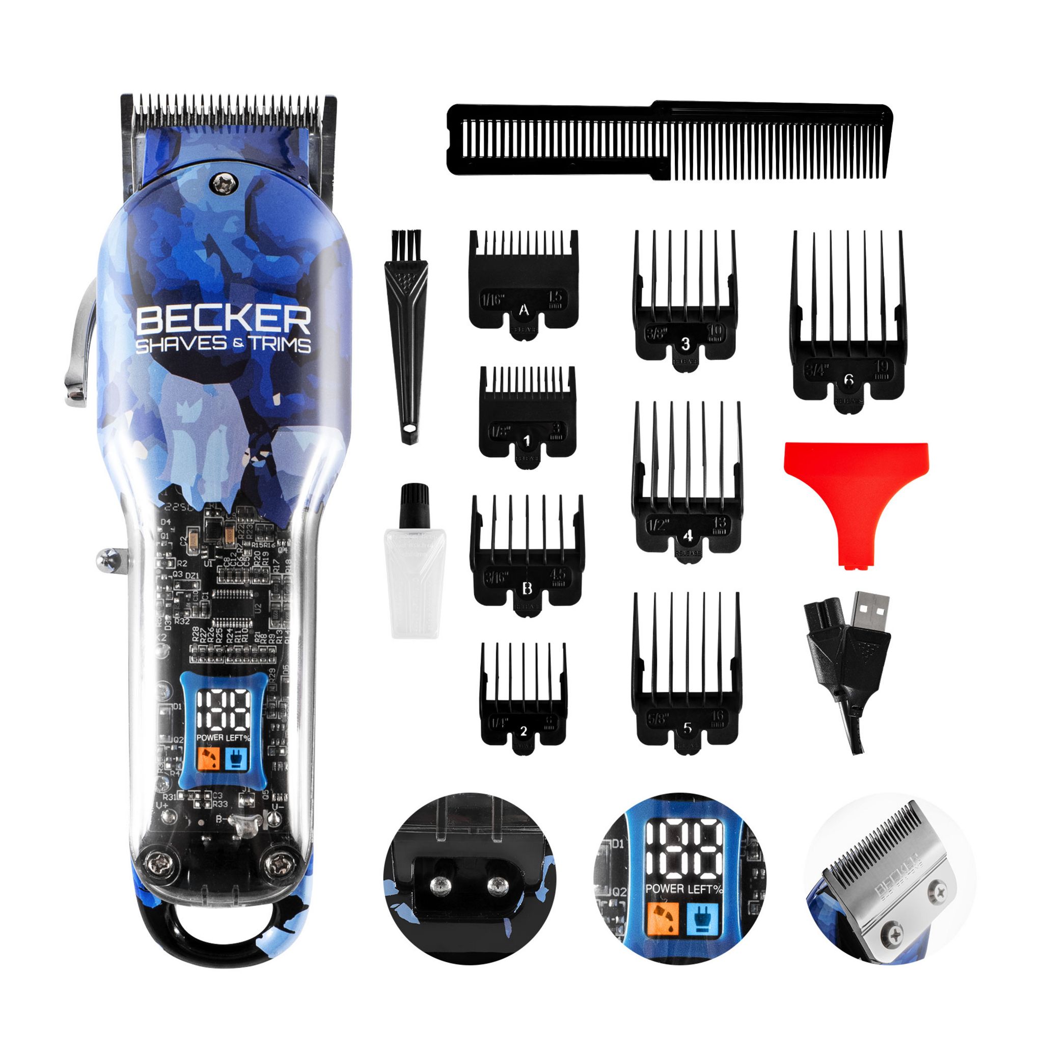 Voir la diapositive 2 : BECKER SHAVES & TRIMS Tondeuse cheveux et barbe BLUE MOTION - Bleu