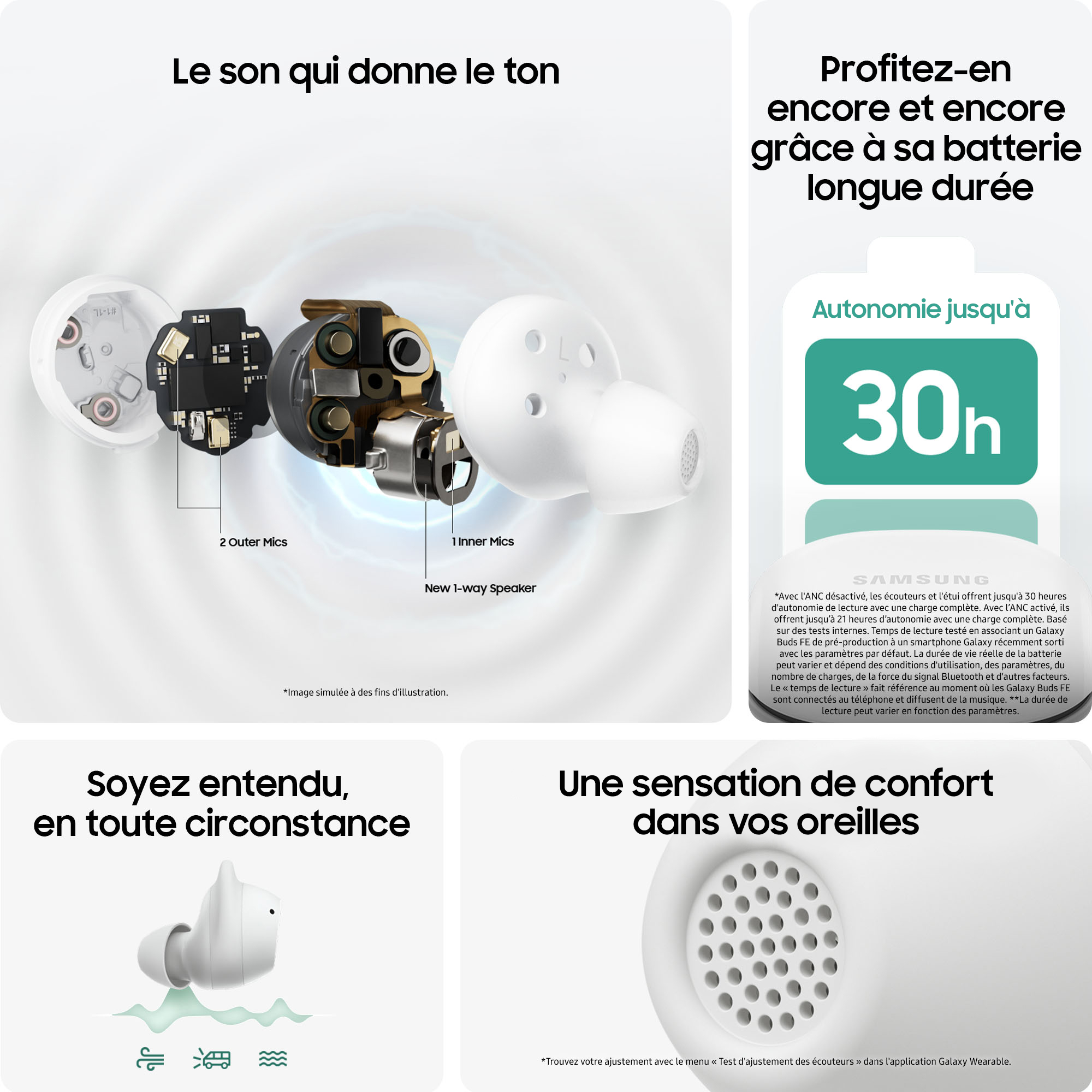 Voir la diapositive 6 : SAMSUNG Écouteurs Galaxy Buds FE Buds avec Galaxy AI - Blanc