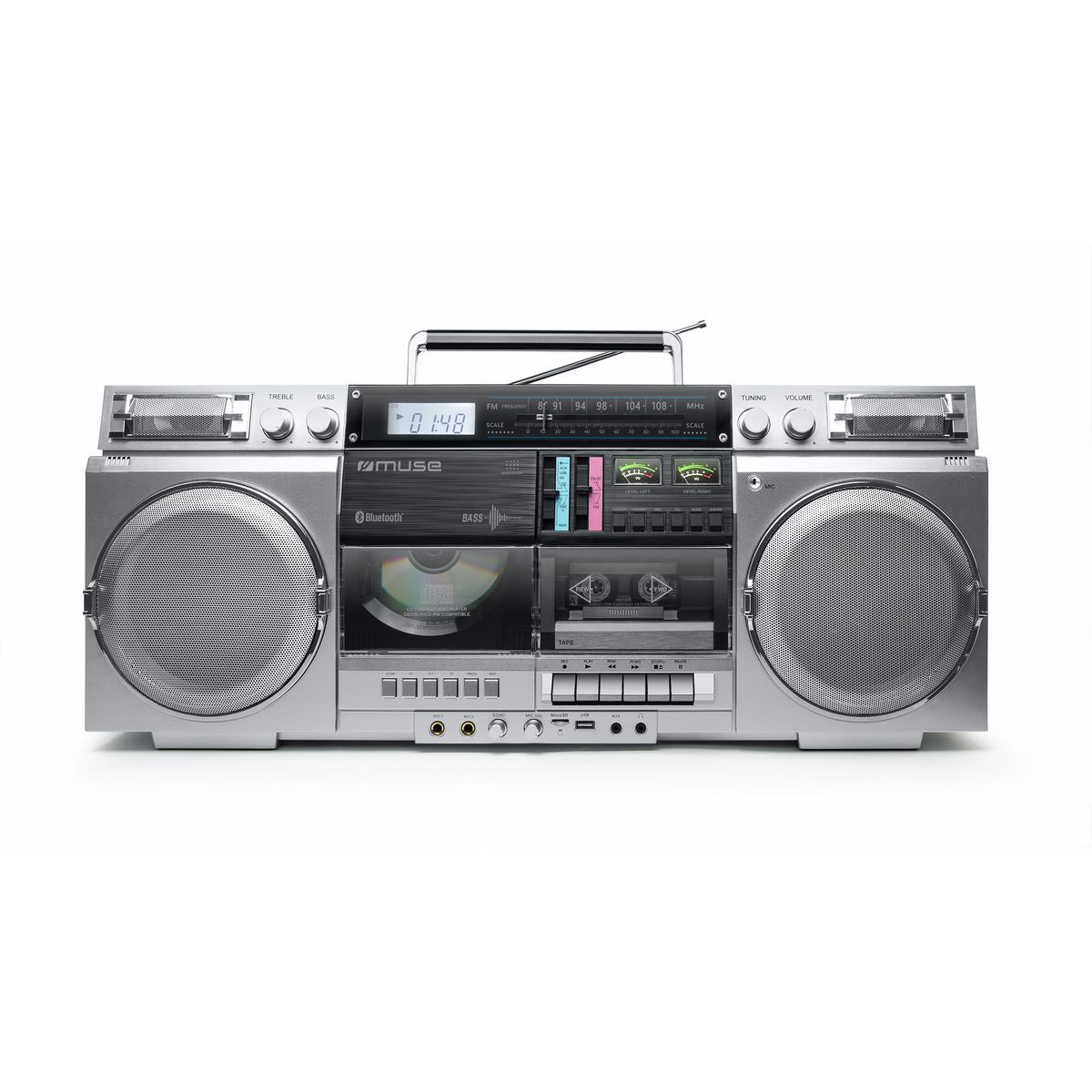 MUSE Radio portable CD enregistreur de cassette et Bluetooth - Gris