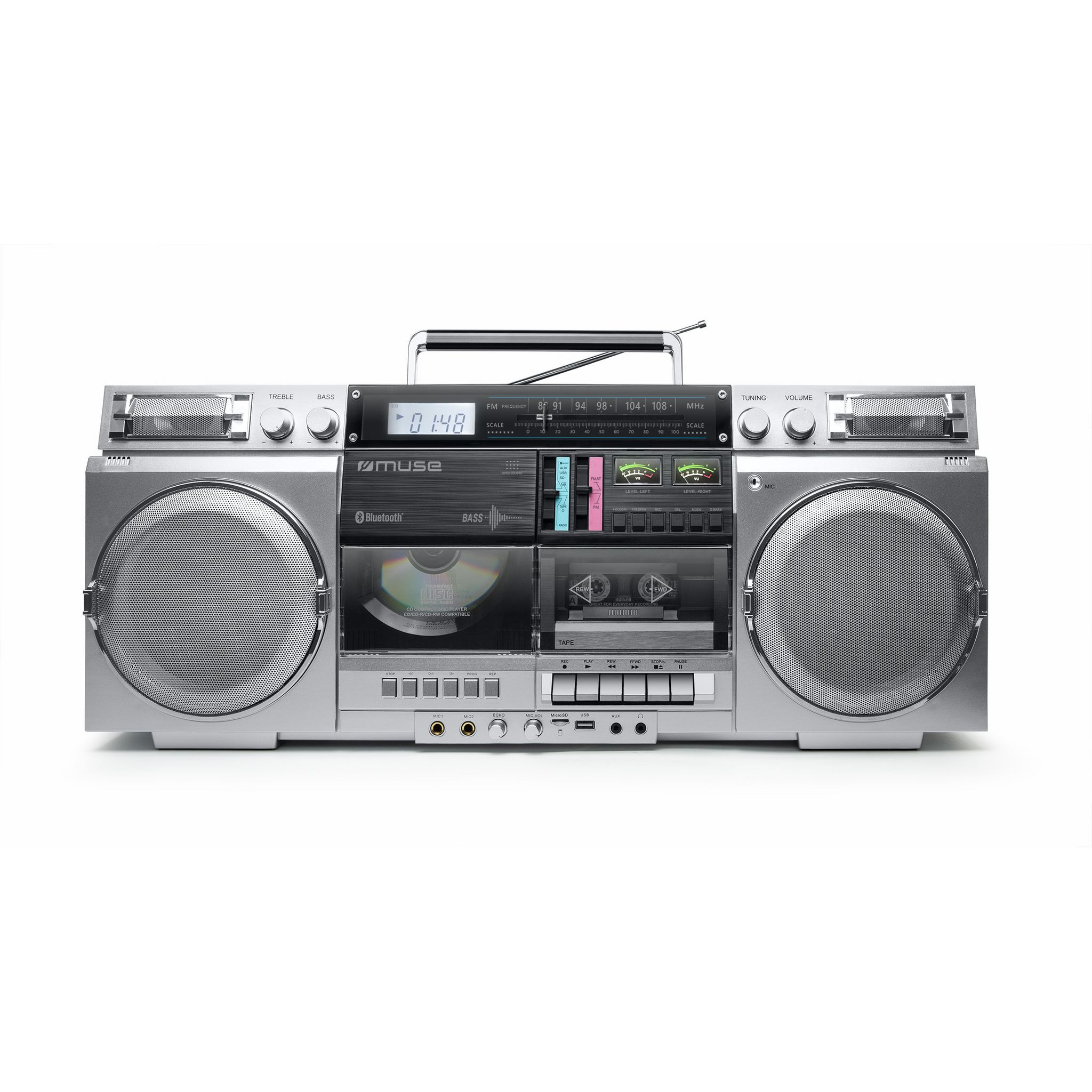 Voir la diapositive 2 : MUSE Radio portable CD enregistreur de cassette et Bluetooth - Gris