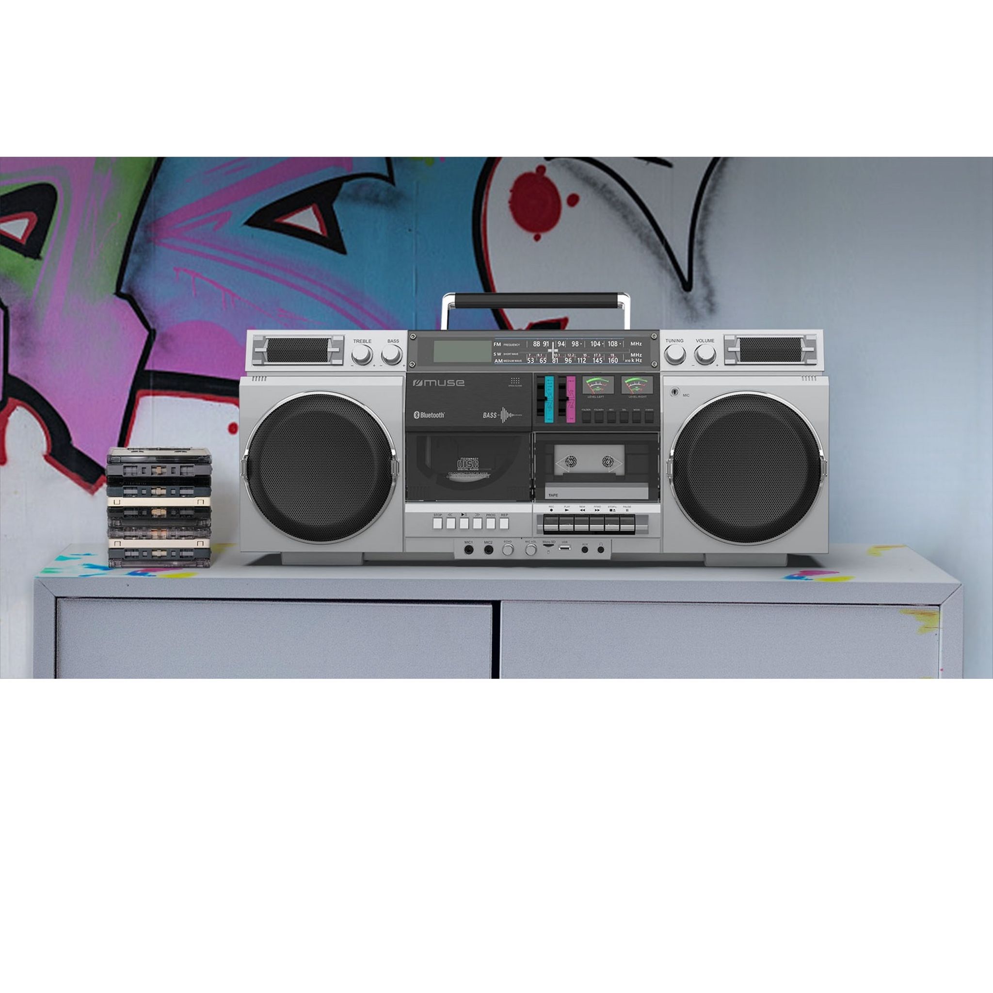 Voir la diapositive 3 : MUSE Radio portable CD enregistreur de cassette et Bluetooth - Gris