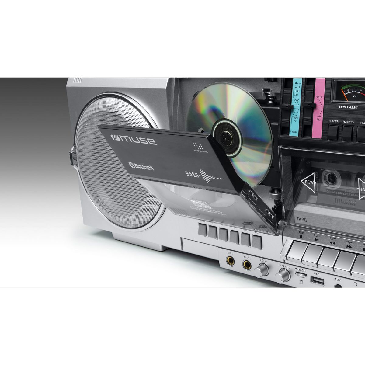 MUSE Radio portable CD enregistreur de cassette et Bluetooth - Gris