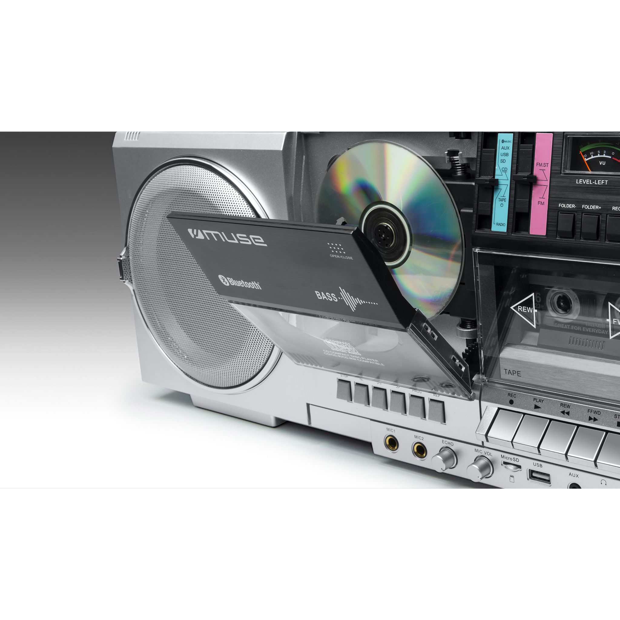 Voir la diapositive 4 : MUSE Radio portable CD enregistreur de cassette et Bluetooth - Gris