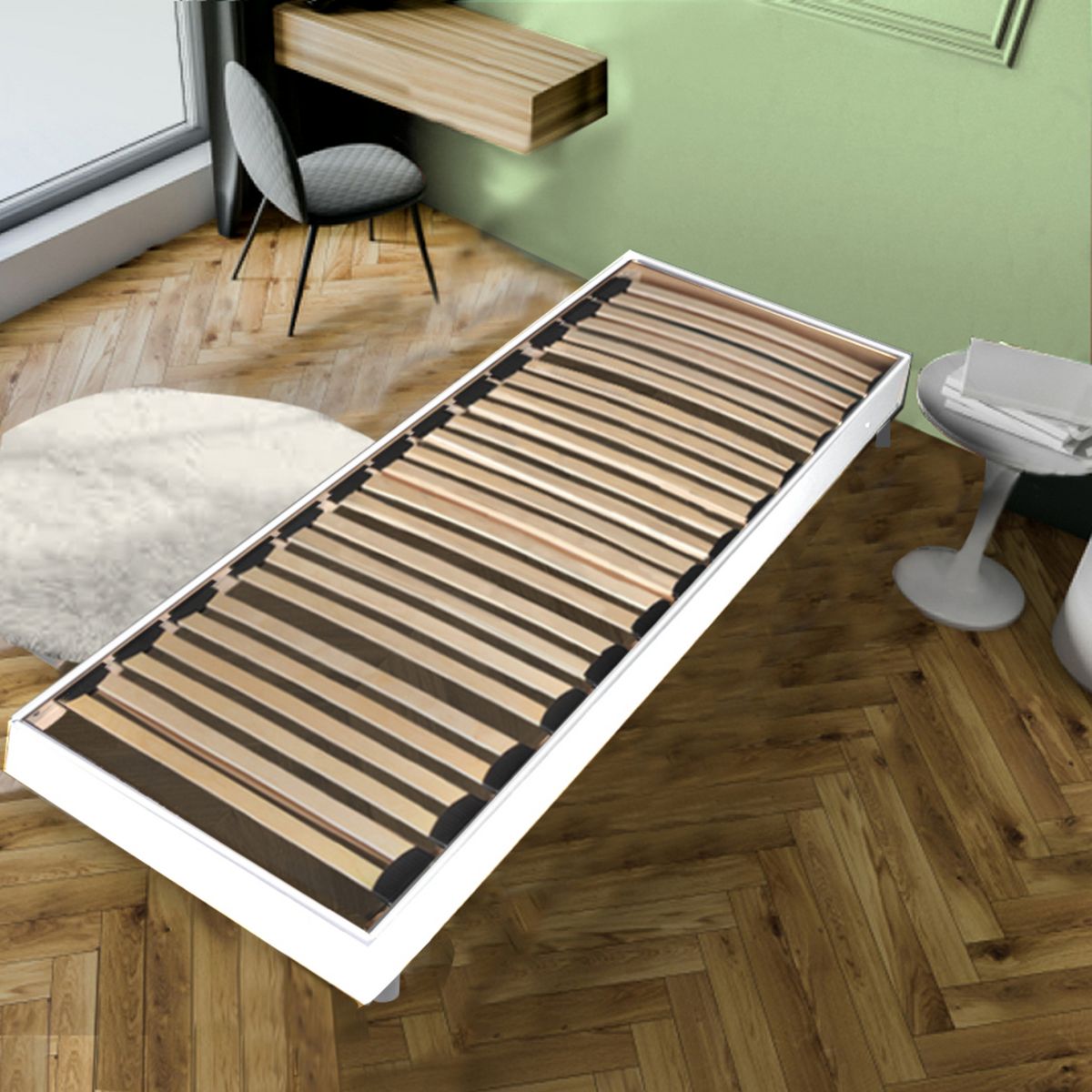 Sommier cadre à lattes sur pieds 90x190 cm 26 lattes  ASCQ