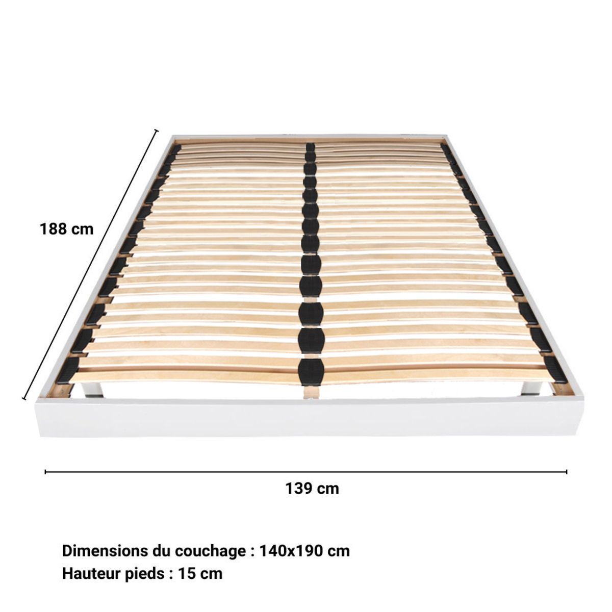 Sommier cadre à lattes sur pieds 140x190 cm 2x24 lattes  ASCQ