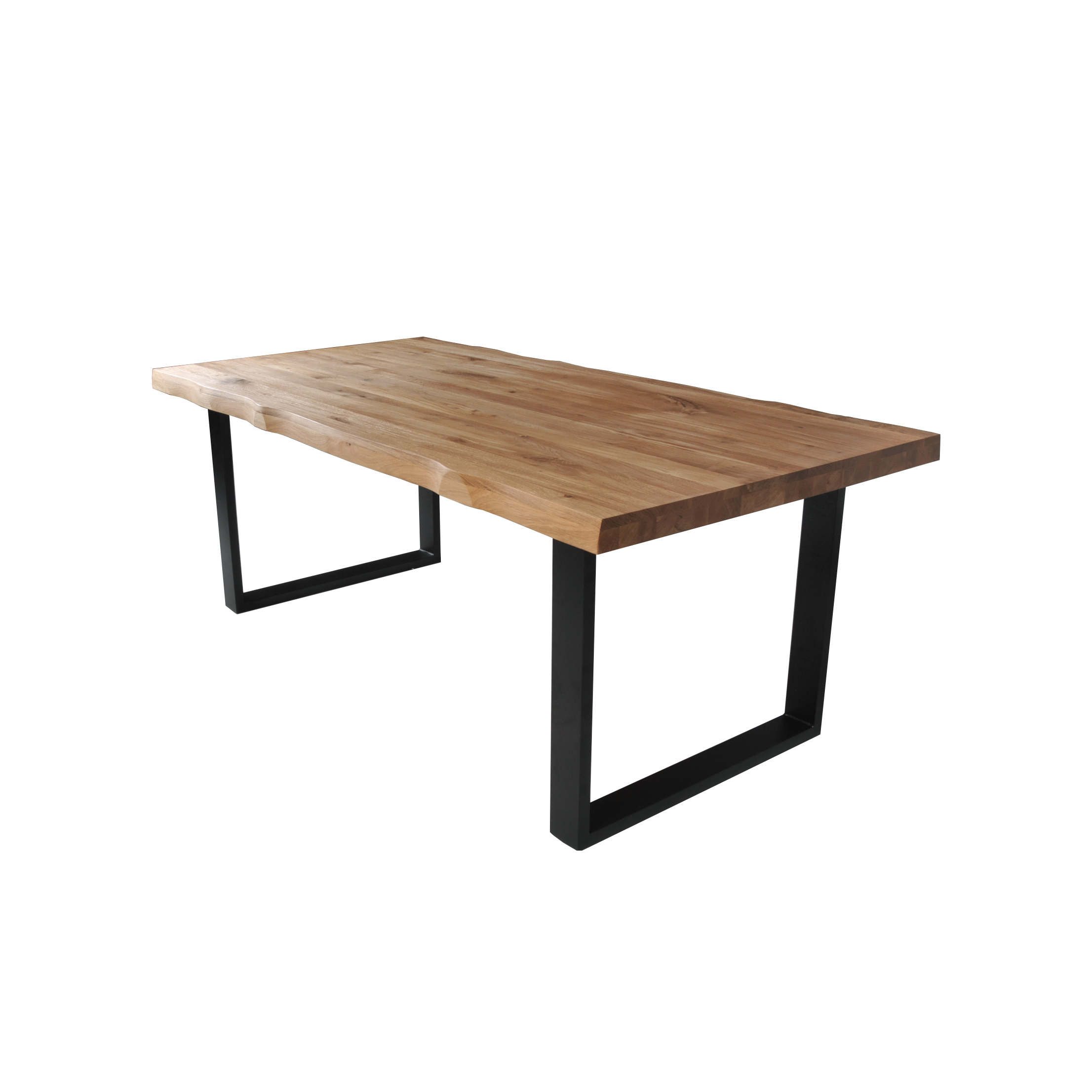 Voir la diapositive 2 : Table à manger 8 personnes en chêne massif finition huilée et pieds métal 200X100 FAUVE