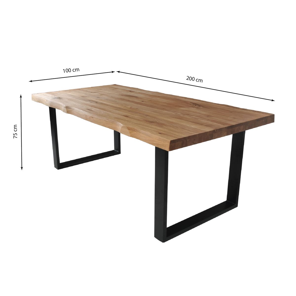 Table à manger 8 personnes en chêne massif finition huilée et pieds métal 200X100 FAUVE