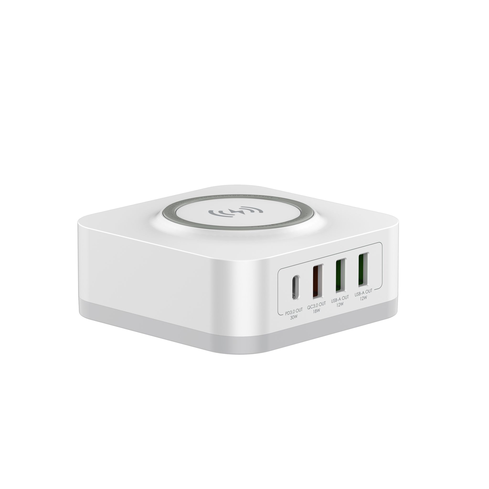 Voir la diapositive 5 : WEENECT Chargeur secteur 5-en-1 induction + 4 ports USB - Blanc