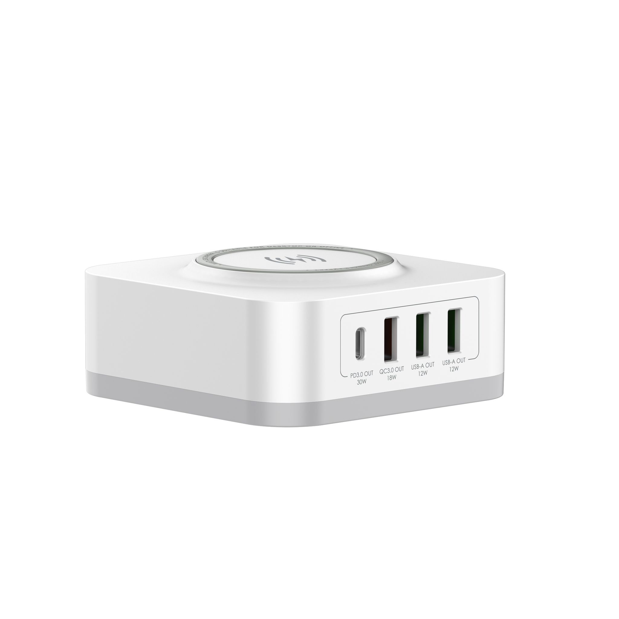 Voir la diapositive 6 : WEENECT Chargeur secteur 5-en-1 induction + 4 ports USB - Blanc