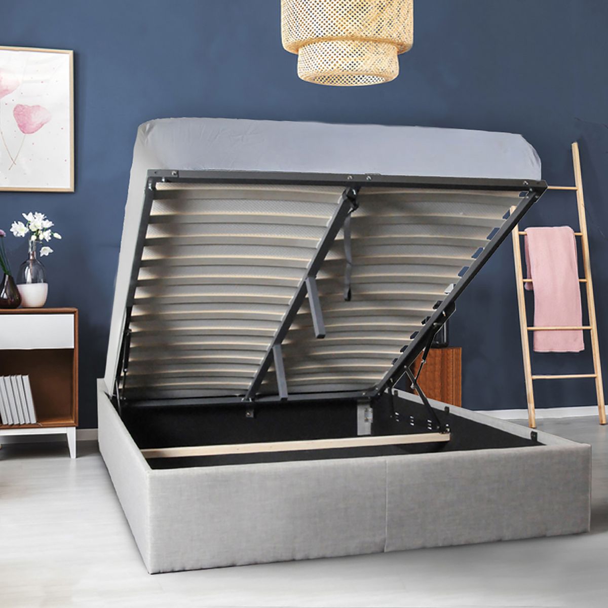 Lit coffre avec tête de lit capitonnée, livré avec sommier 160x200 CM CATANE