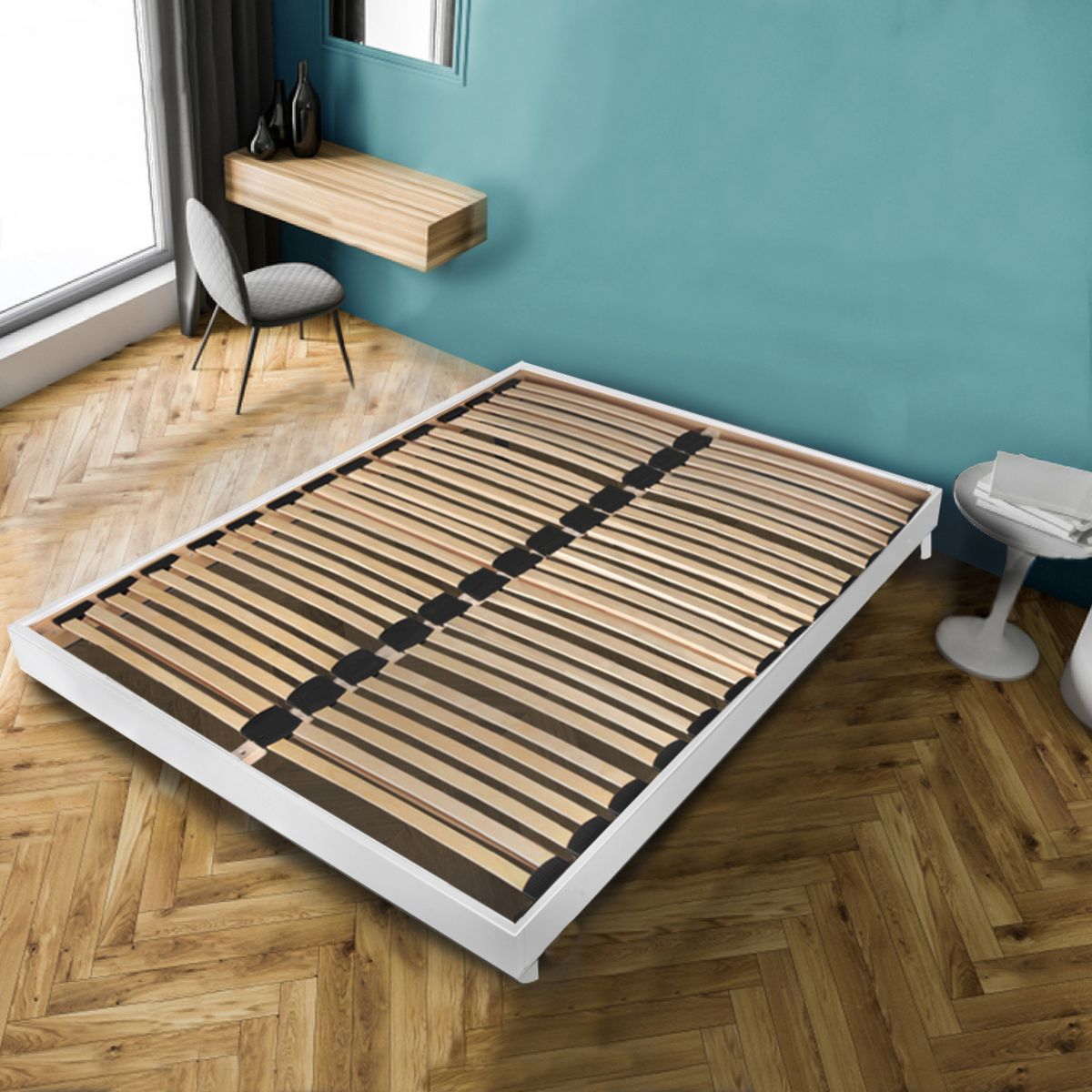 Sommier cadre à lattes sur pieds 180x200 cm 2x26 lattes ASCQ
