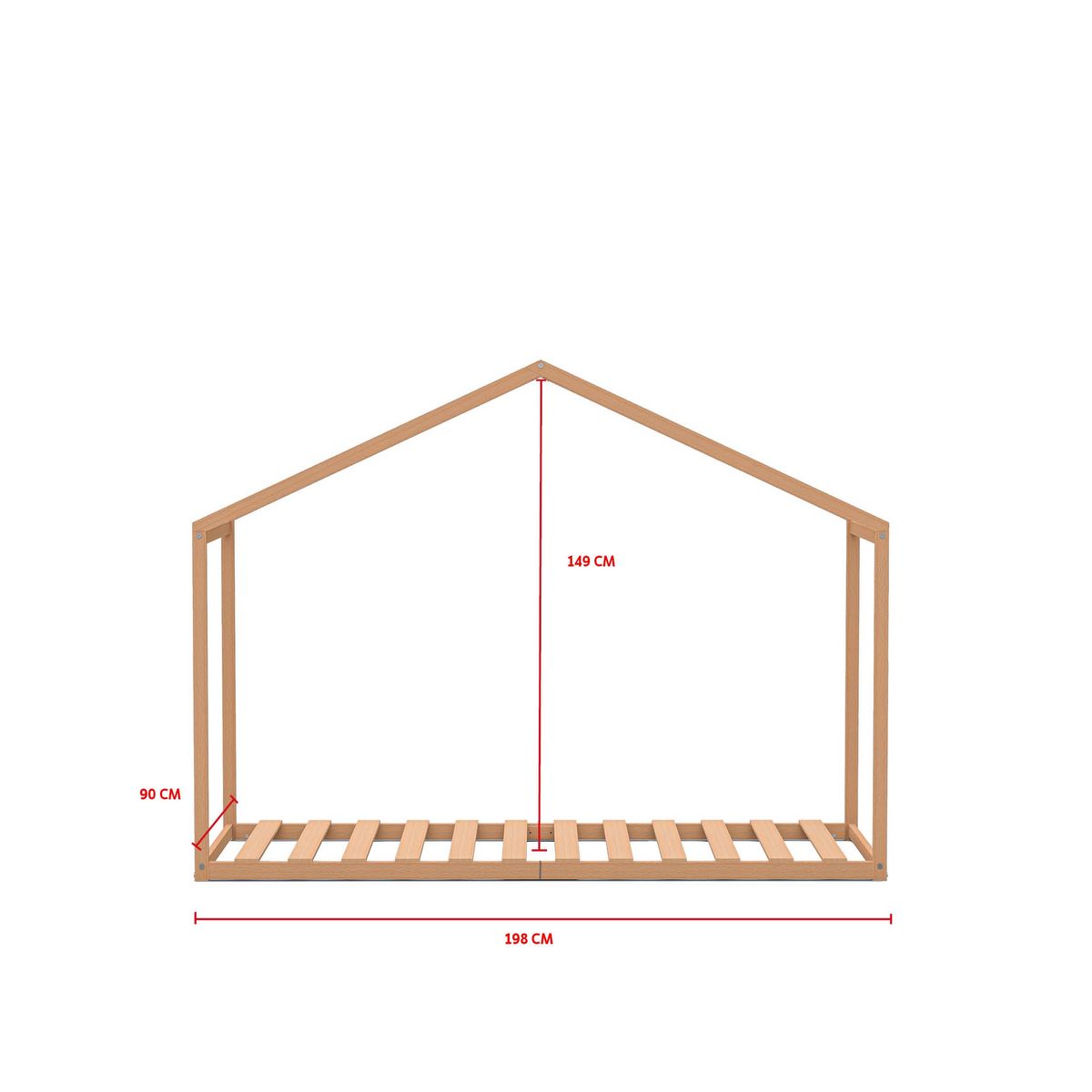 Lit cabane en bois esprit Montessori, 90x190 CM livré avec sommier PETER