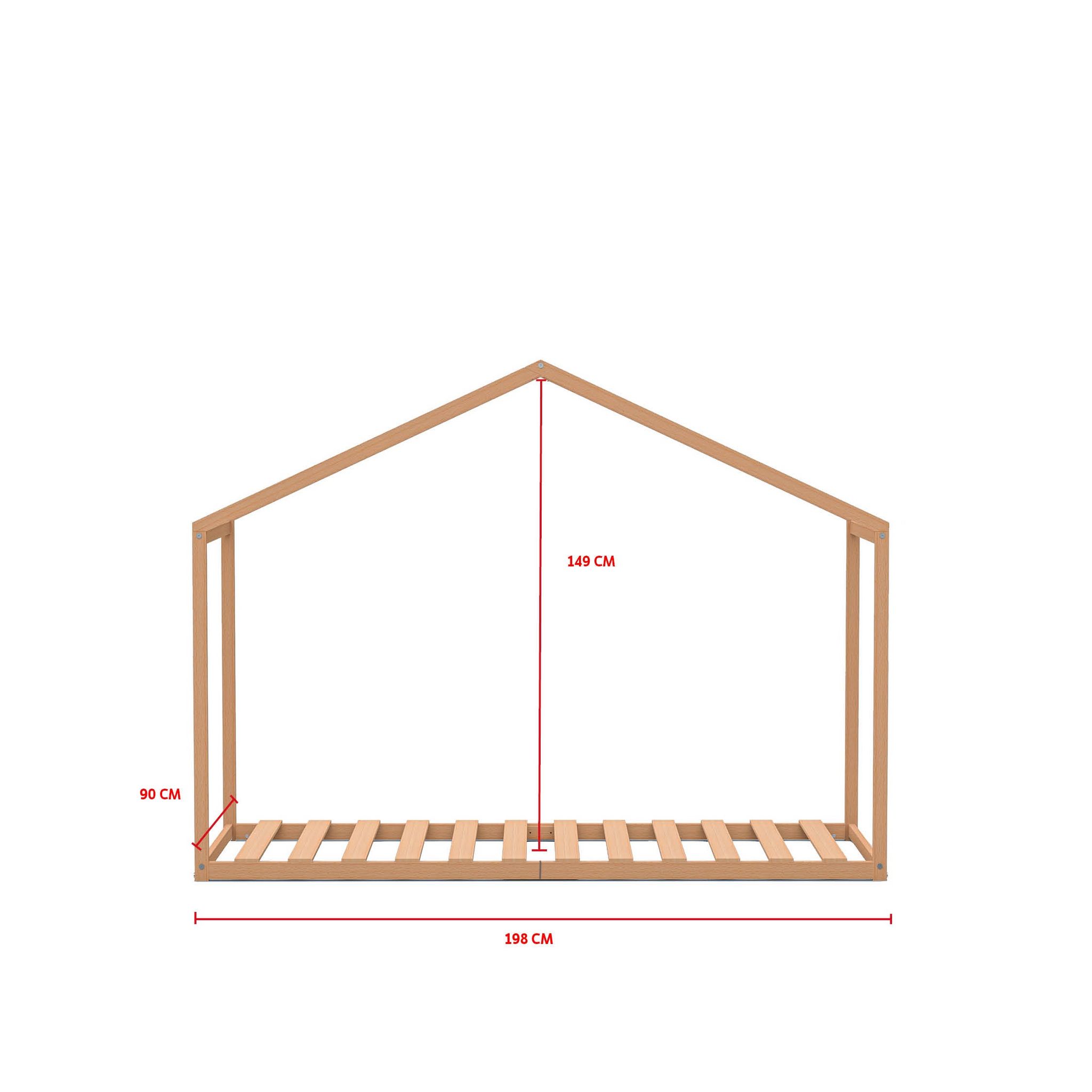 Voir la diapositive 4 : Lit cabane en bois esprit Montessori, 90x190 CM livré avec sommier PETER