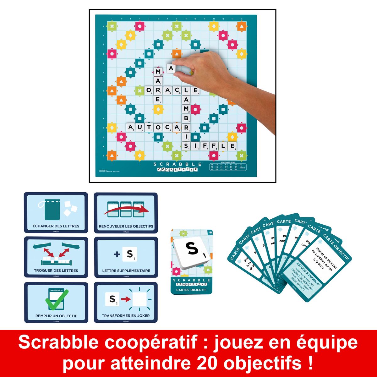 MATTEL GAMES Scrabble Classique 2 En 1 Avec Plateau Réversible - Jeu De Société - 8 Ans Et +