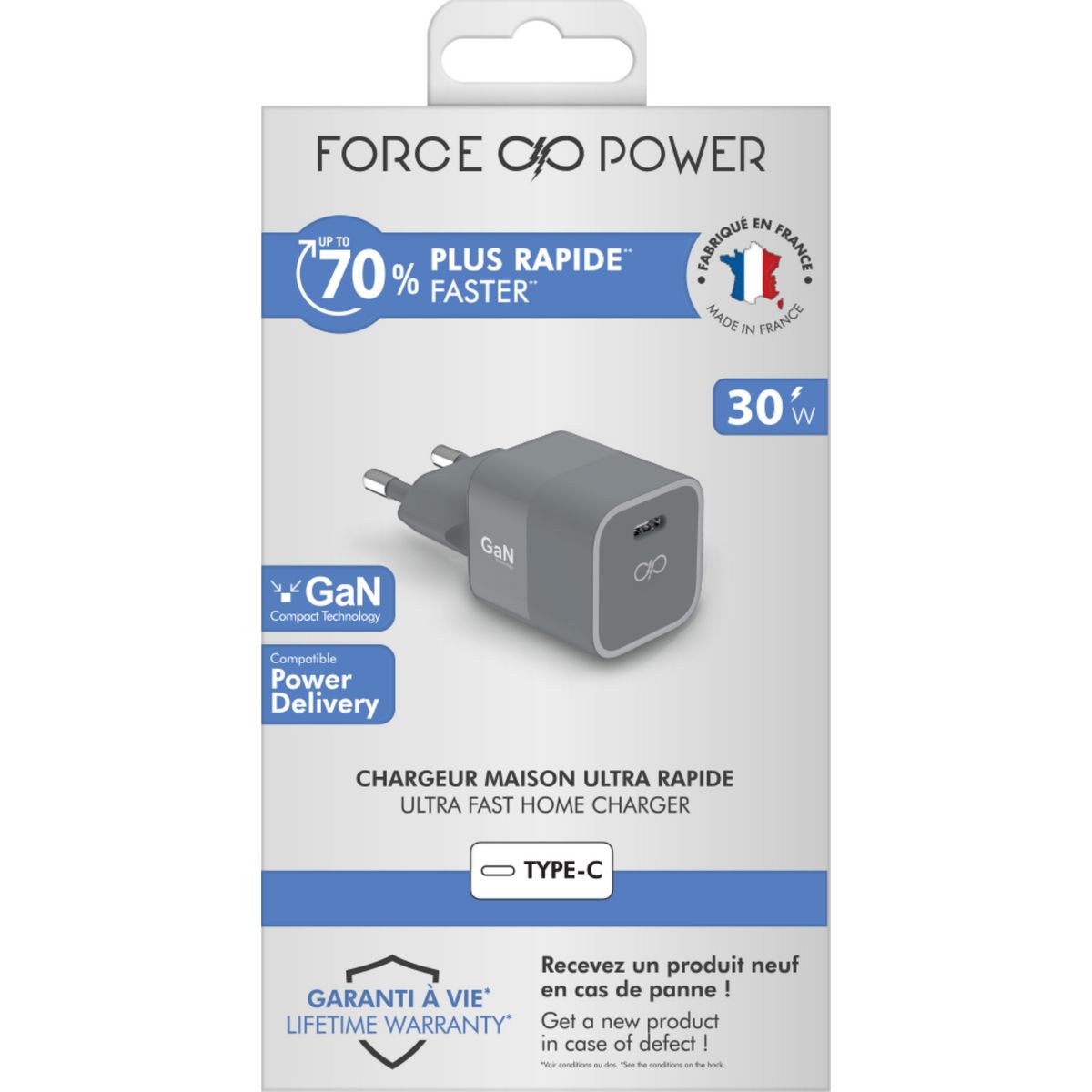 FORCE PLAY Chargeur maison USB C 30W