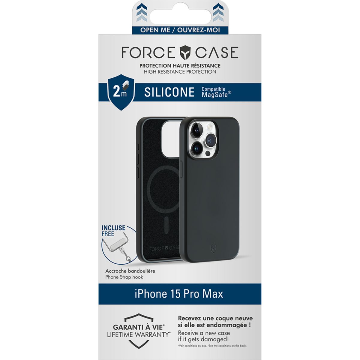 FORCE CASE Coque silicone Magsafe pour iPhone 15 Pro Max - Noir