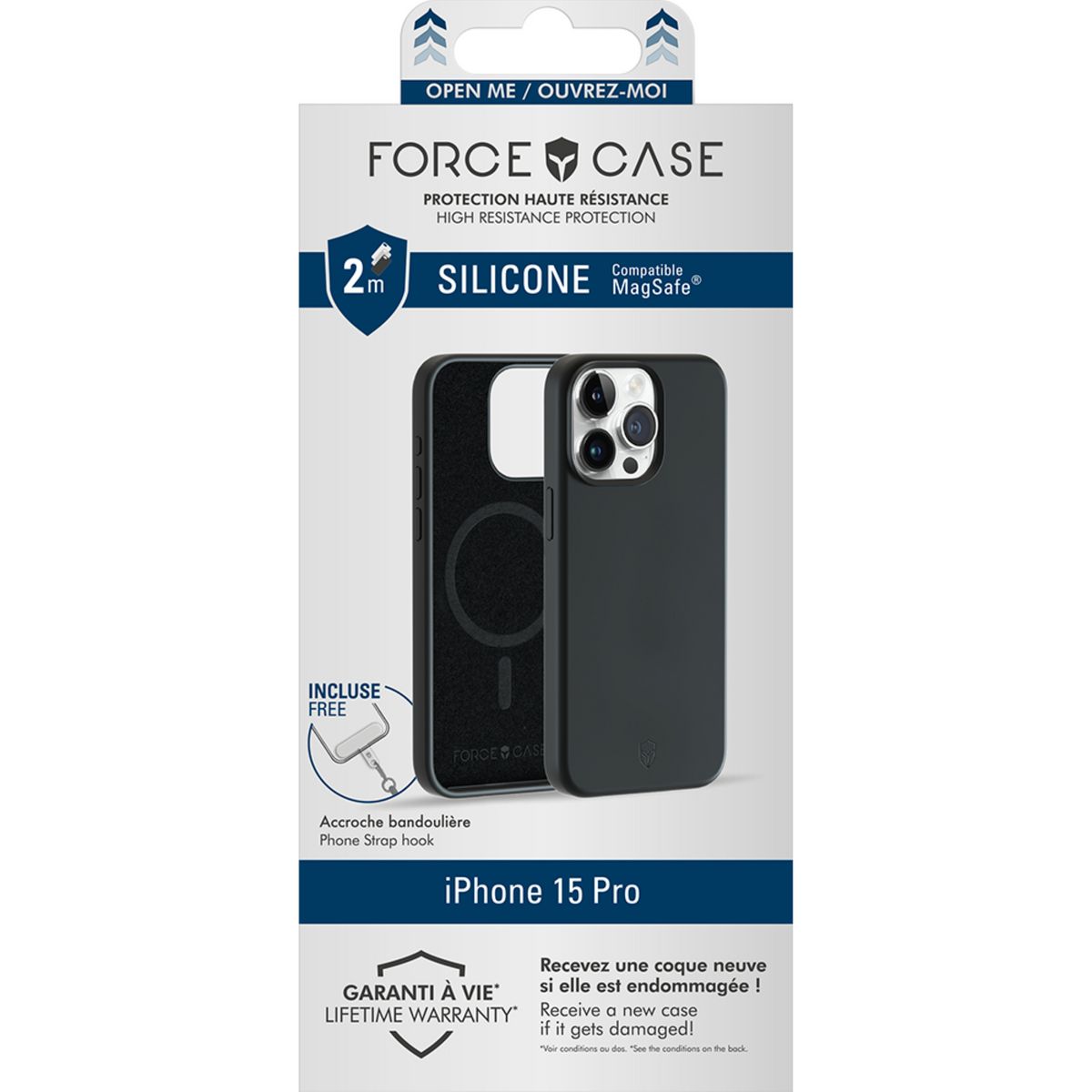 FORCE CASE Coque silicone Magsafe pour iPhone 15 Pro - Noir