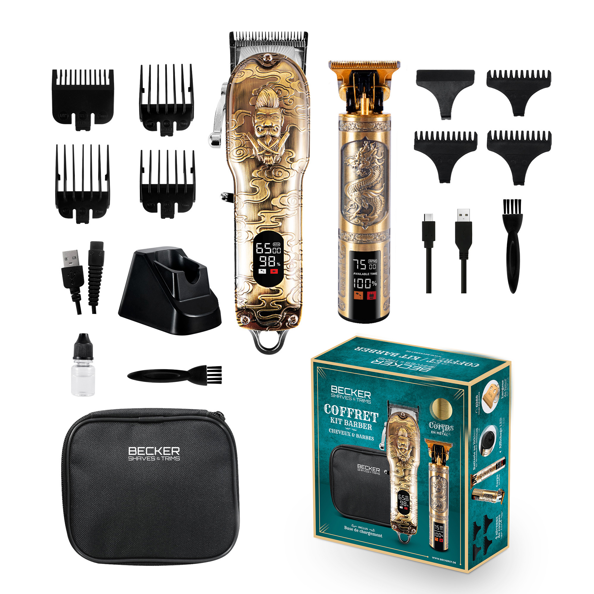 Voir la diapositive 8 : BECKER SHAVES & TRIMS Kit tondeuse sans fil Twinbarber - Or