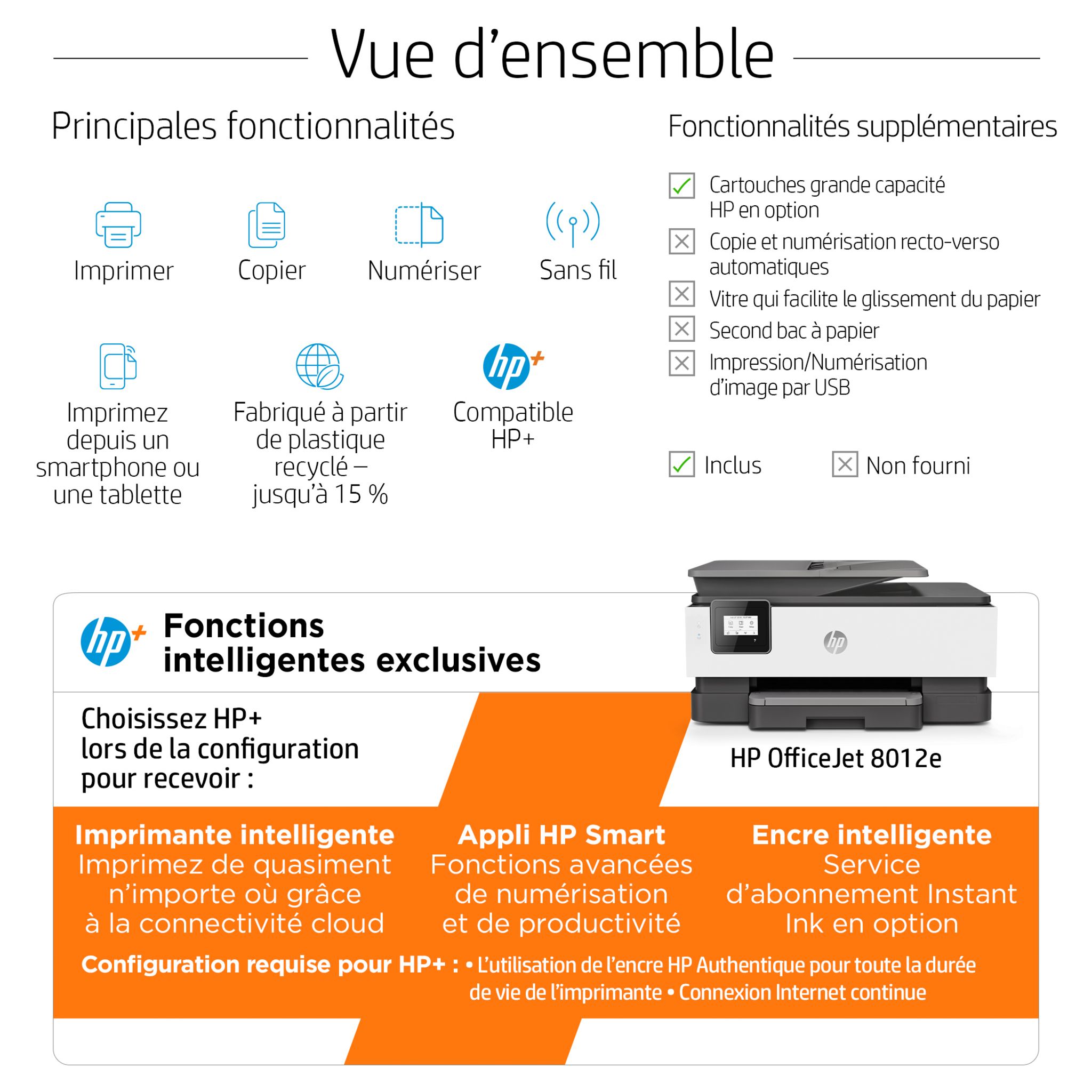 Voir la diapositive 4 : HP Imprimante Tout-en-un  OfficeJet 8012e - Noir/Blanc